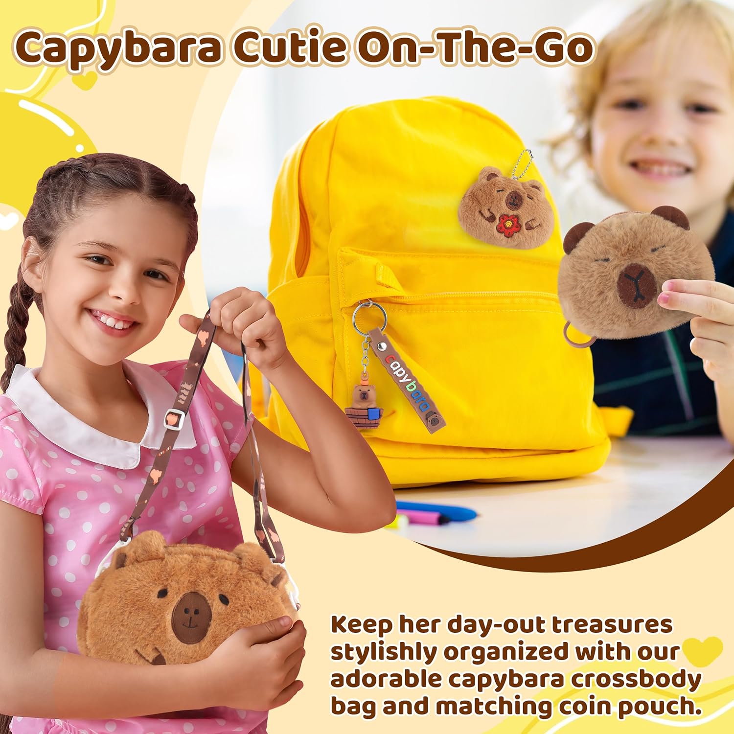 Capybara Gifts Box, Cute Capybara Toy for Girls Kids for Back to School, Birthday, of Shoulder Bag, Coin Purch, Water Bottle, Keychain, Plush Notebook, Eye Mask, Bracelet, Pocket Comb - Image 4