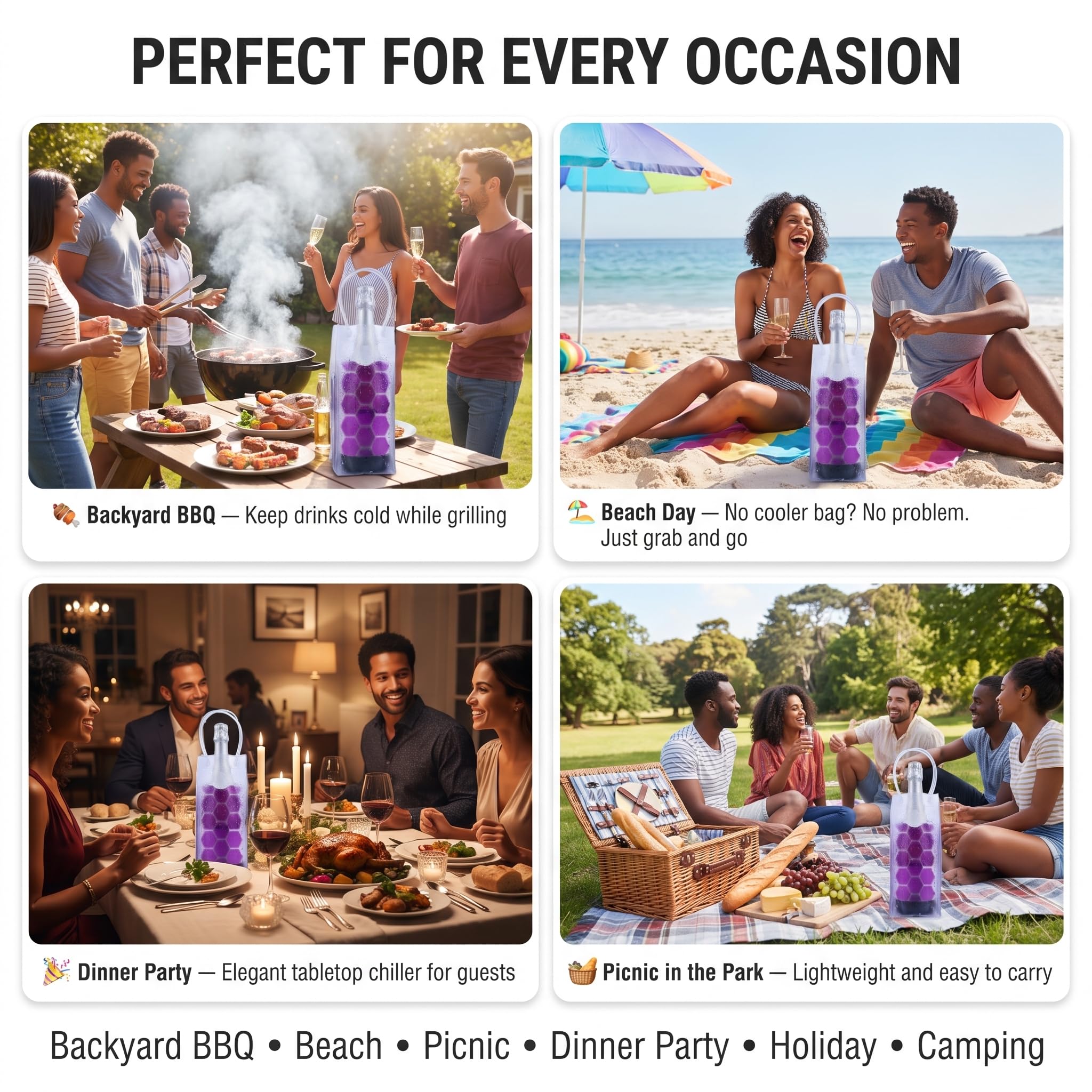 Wine Ice Bag, Wine Bottle Chiller, Wine Cooler Sleeve Transparent Champange Bottle Chill Cooling Ice Pack - Freezer Sleeve- Vodka- Tequila Chiller- Cooler- Carrier, 3 Pack (Purple) — Amazon image 5