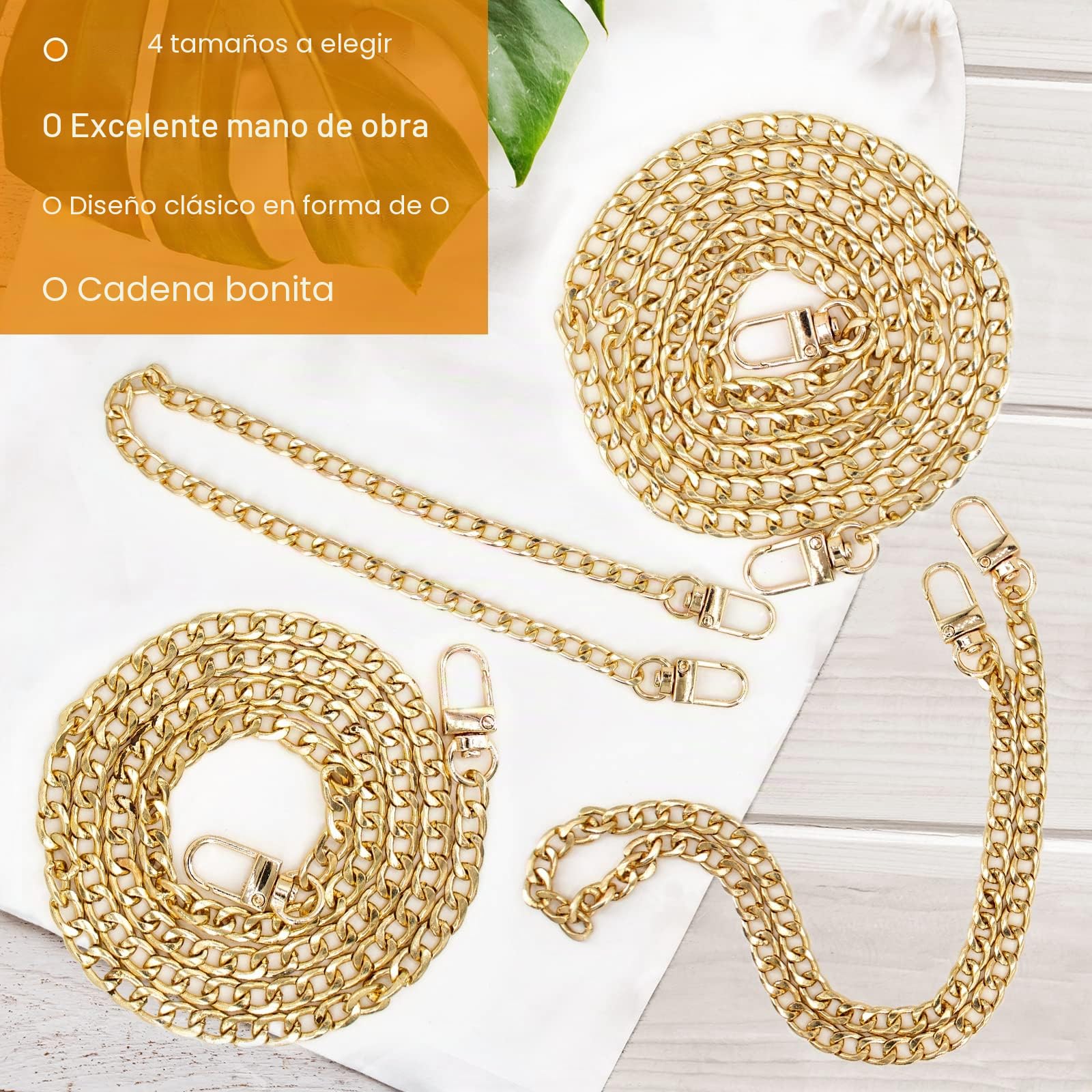 4 Piezas Cadena para Bolso Set, Cadenas de Metal Correas de Hombro en Oro, Bolsa de Hombro de Cadena de Repuesto (40cm, 60cm, 100cm, 120cm) Correa de Cadena de Repuesto para Bolsos de Mano y Hombro