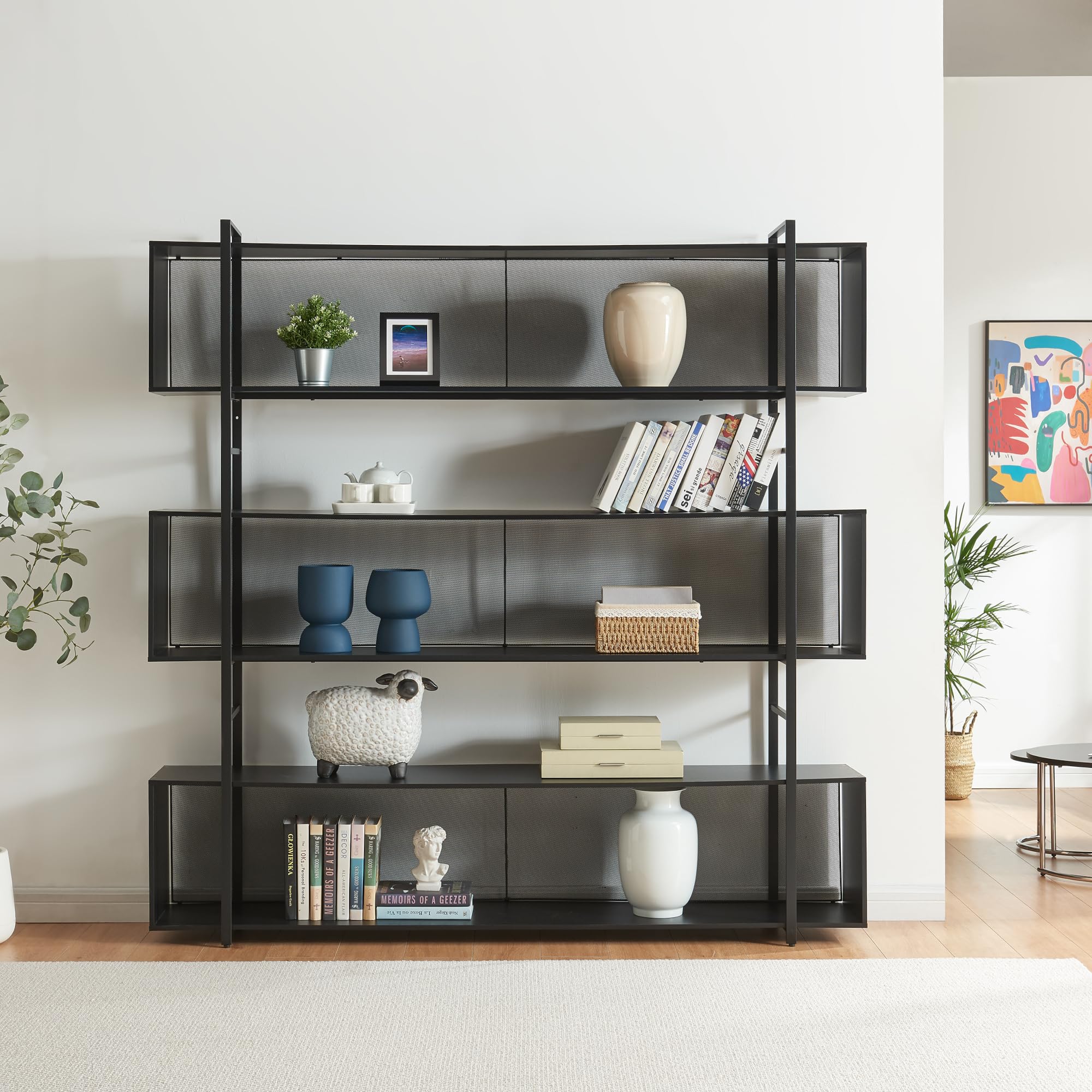 [en.casa] Scaffale da Terra Libreria con 3 Scomparti e Ripiani Aperti Mobile Espositore per Casa Ufficio Negozio 180 x 180 x 33 cm - Nero