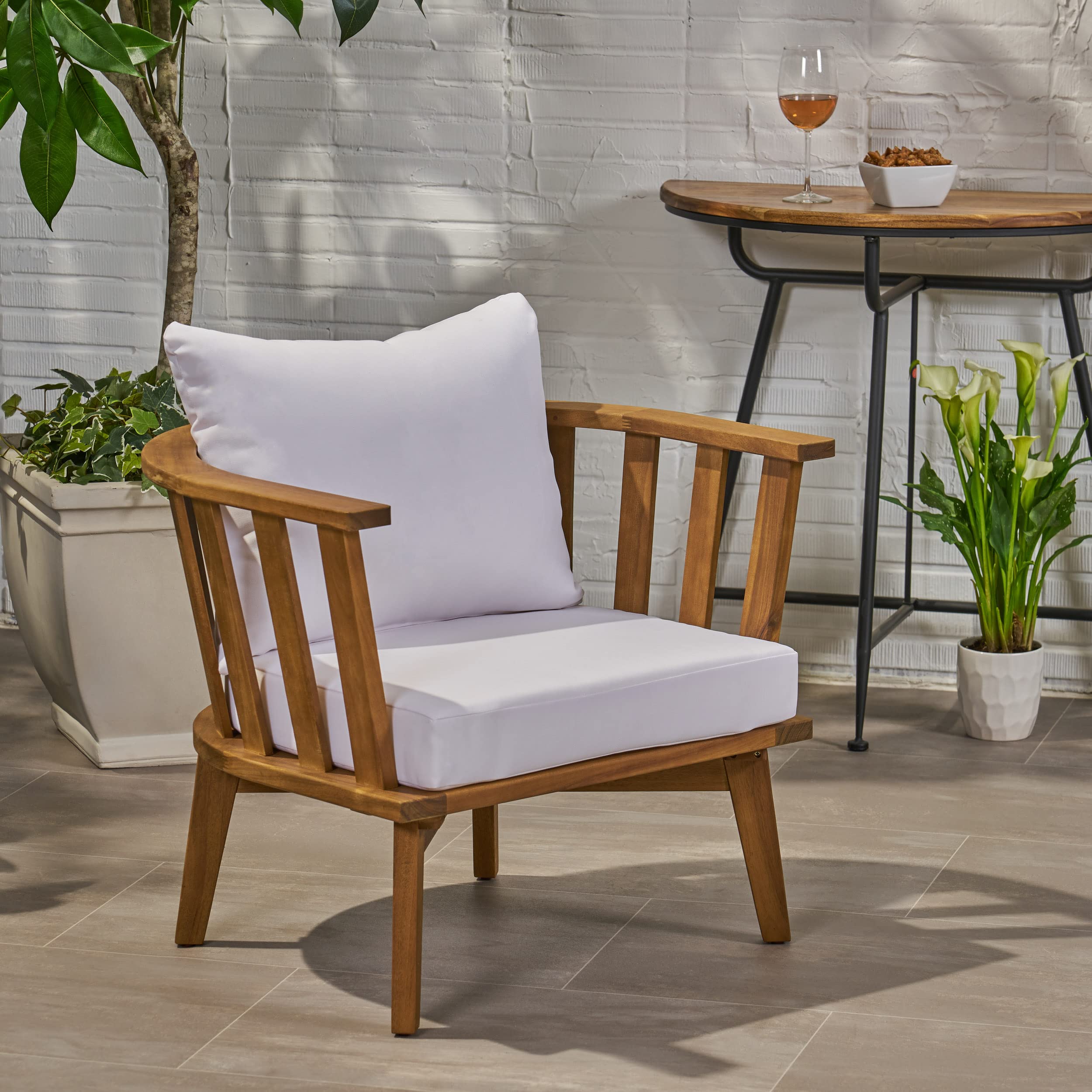 Christopher Knight Home Dean Outdoor Wooden Club Chair with Cushions, White and Teak Finish - cushions only