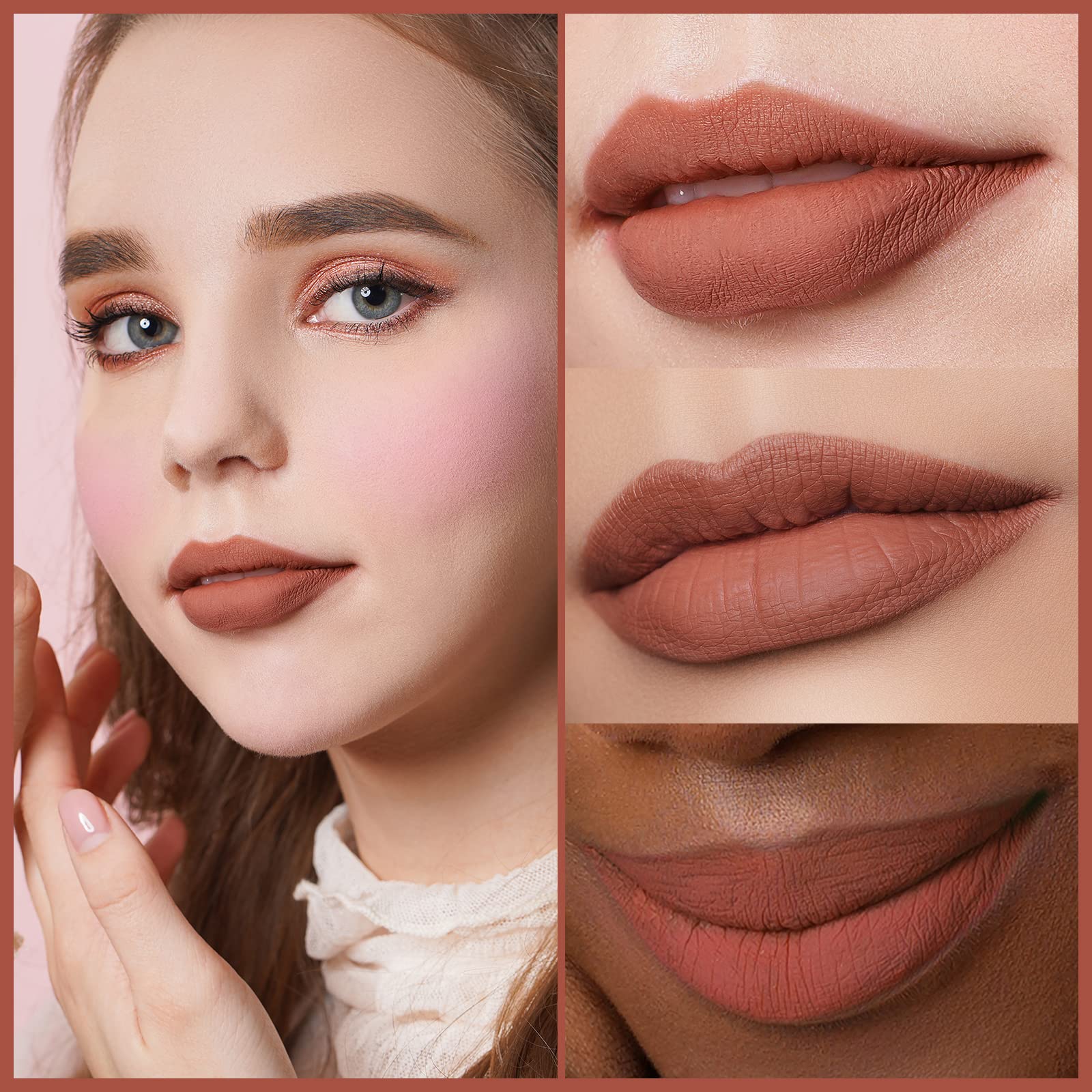 Oulac Matte Liquid Lipstick for Women Brown Orange Tune Highly Pigmented Creamy Matte Lip Gloss,Rich Colour Formula with Vitamin E & Rose Oil - Image 2