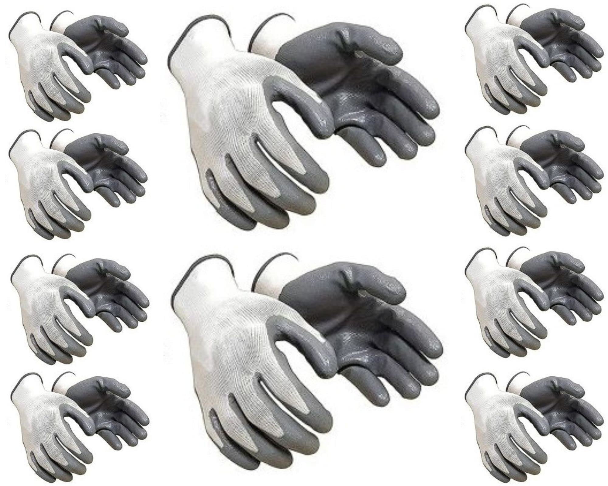 DONIZARD Nylon Safety Hand Gloves | Anti Cut | Cut Resistant | Industrial | Domestic Hand Gloves (White & Grey, Pack of 10 Pair)