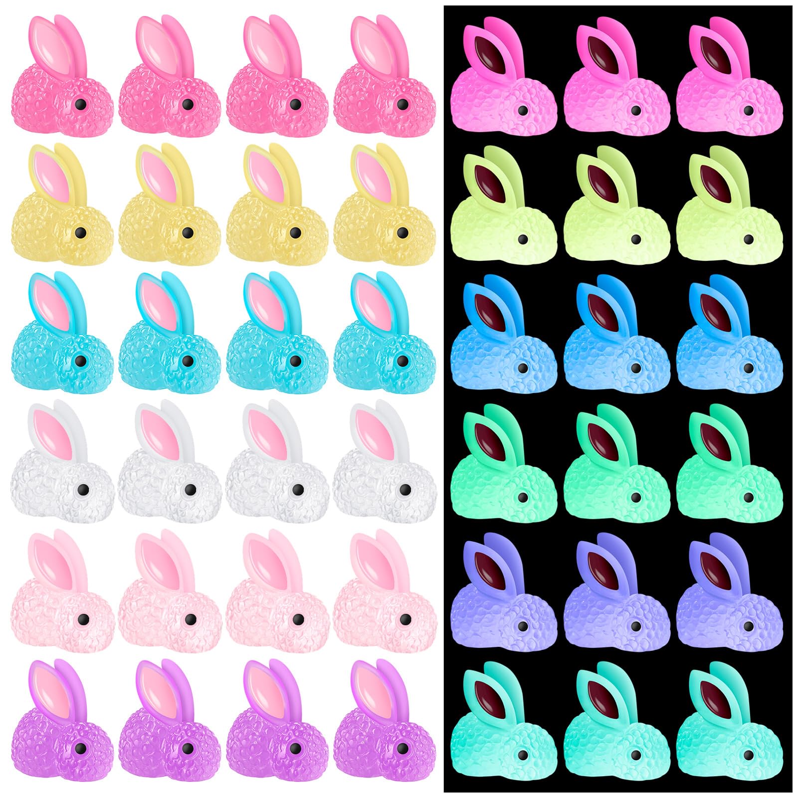 HFAYDZSW 60Pcs Luminous Mini Resin Bunny, Miniature Bunny Figurines, Glow in The Dark Tiny Rabbit Ornament for Garden Landscape Aquarium Dollhouse