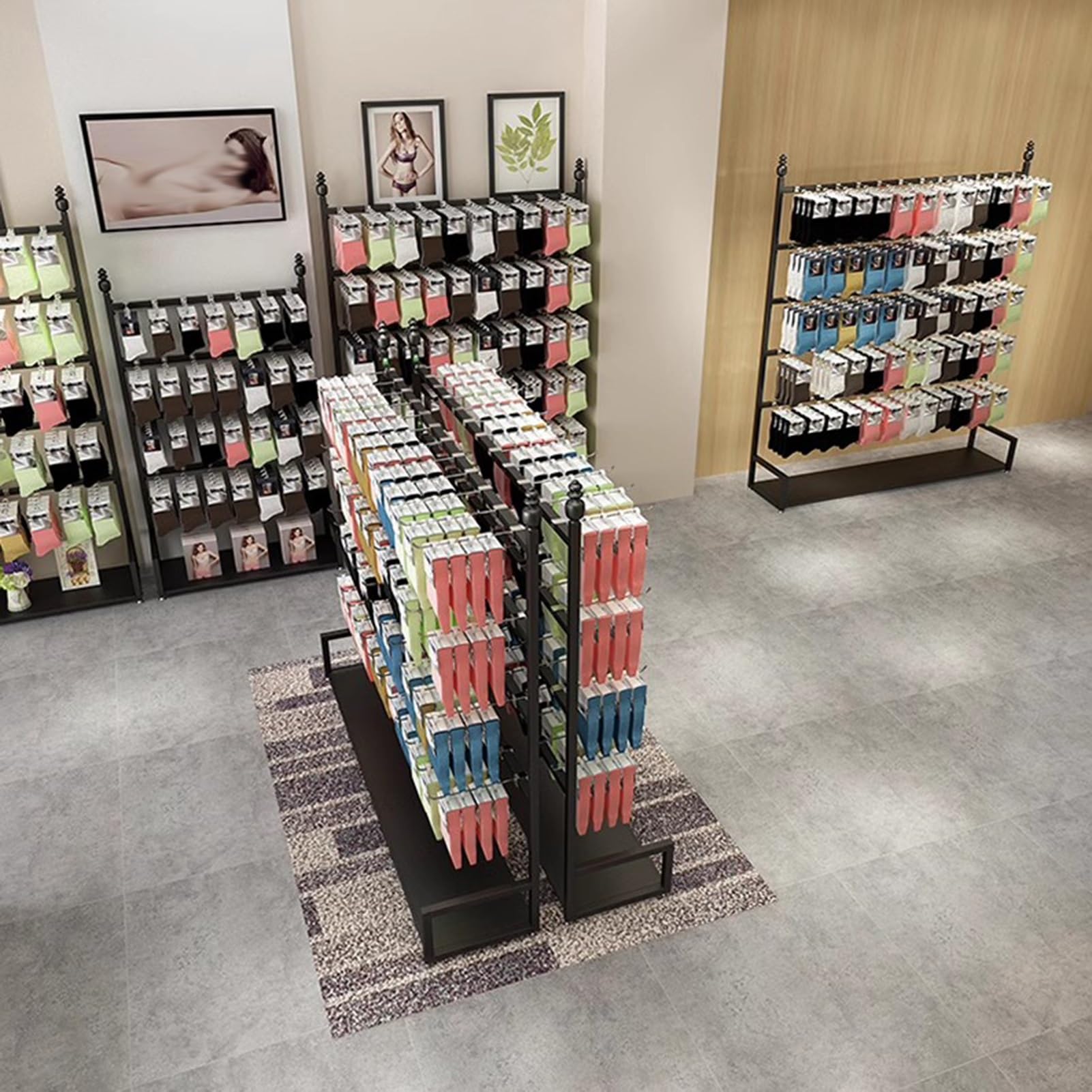 Espositore per scarpe con ganci Ripiani in metallo autoportanti per negozi di abbigliamento Versatile Sock Retail Showroom Fixture per un merchandising efficace