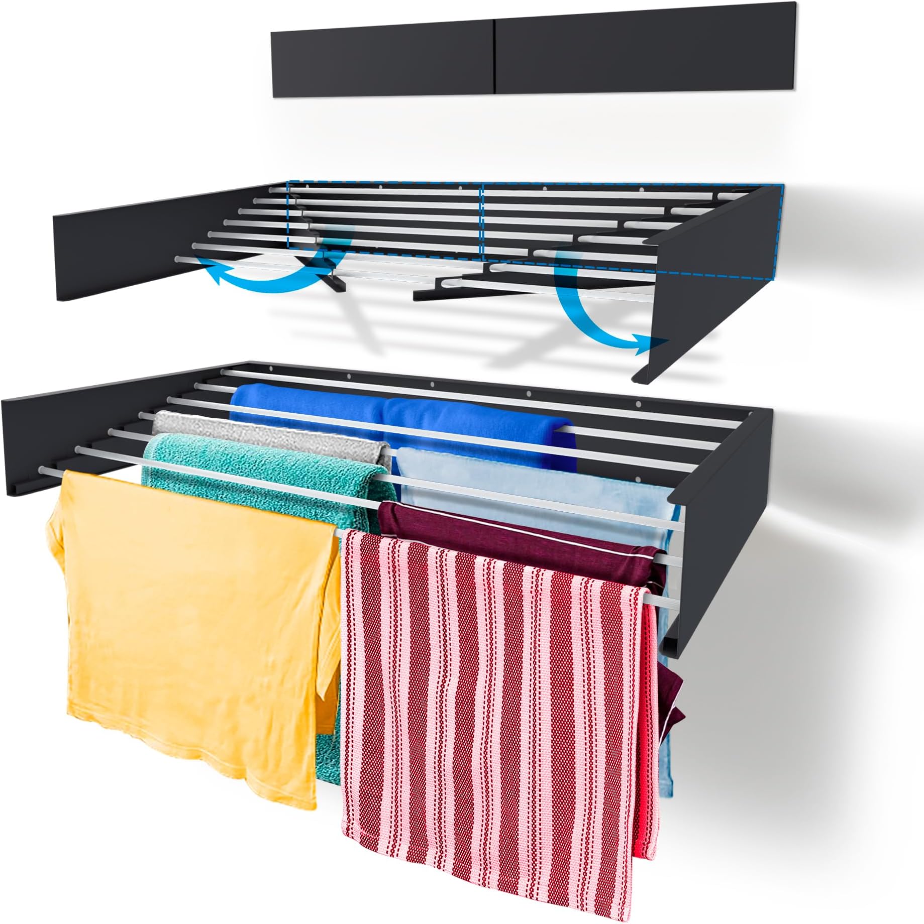 Step Up Laundry Drying Rack Airer - Indoor or Outdoor – Space Saver Compact Sleek Design, 8.4 metres line (120 cm Grey)