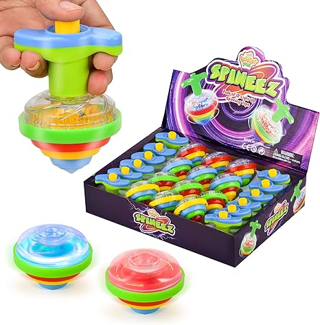 IPIDIPI TOYS Spineez Light Up Spinning Tops – 12-Pack LED Spinner Toys for Kids - Halloween Light Up Toys for Trick or Treat, Goodie Bag Stuffers, Birthday Party Favors for Boys & Girls - Blue