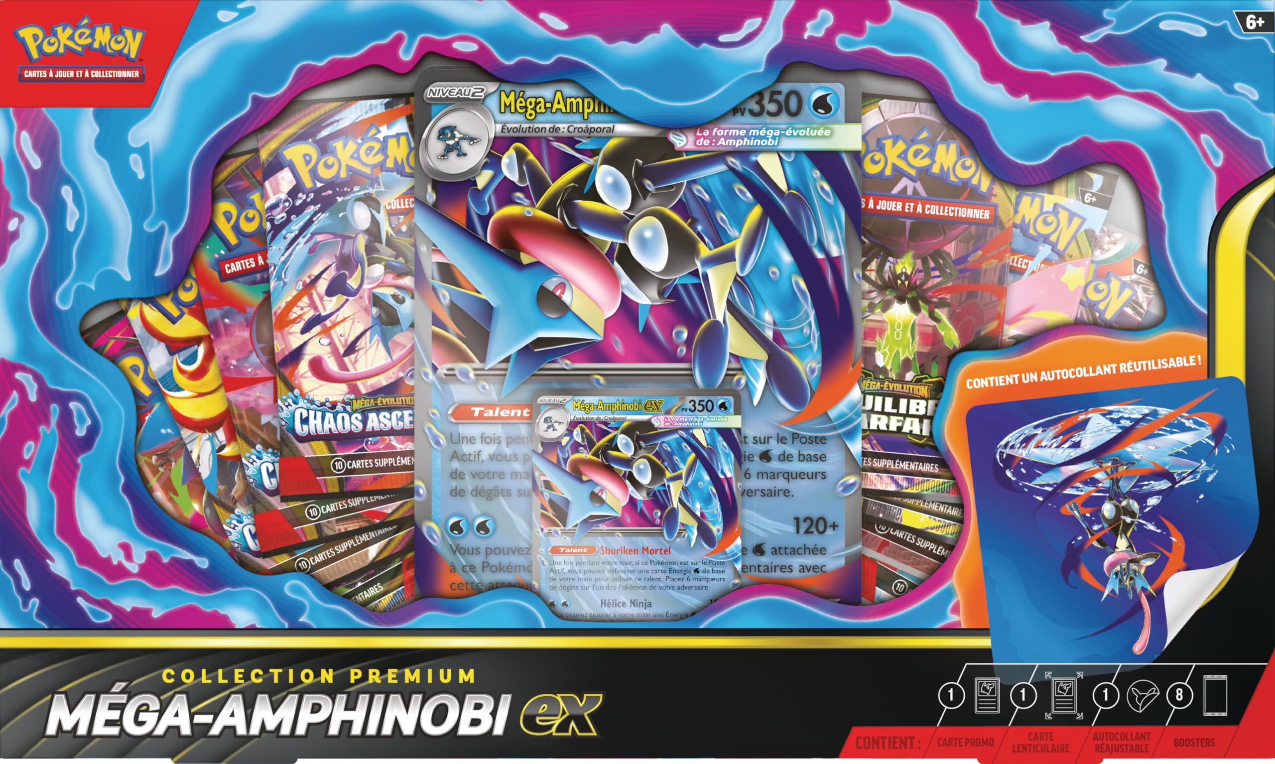 Pokémon: Colección Premium Mega Amphinobi-ex (1 Tarjeta Promocional Brillante, 1 Tarjeta Promocional Grande lenticular y 8 Refuerzos) del JCC Pokémon