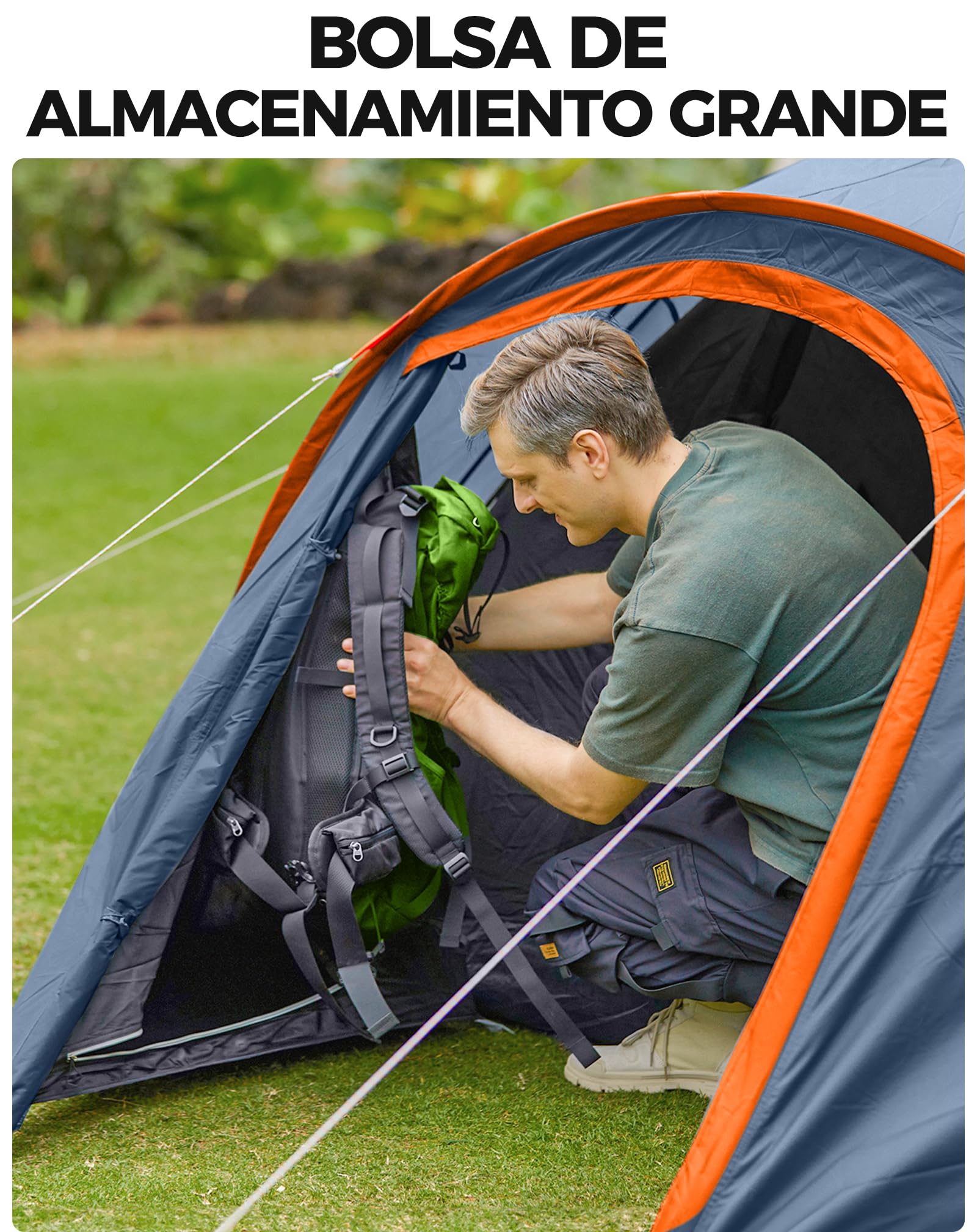 KingCamp 3-4 Personas Tienda Impermeable 3000mm Tienda Camping con Porche y Ventana PVC, Tienda Cúpula Doble Capa con Vestíbulo para Festival, Acampada Familiar, Jardín