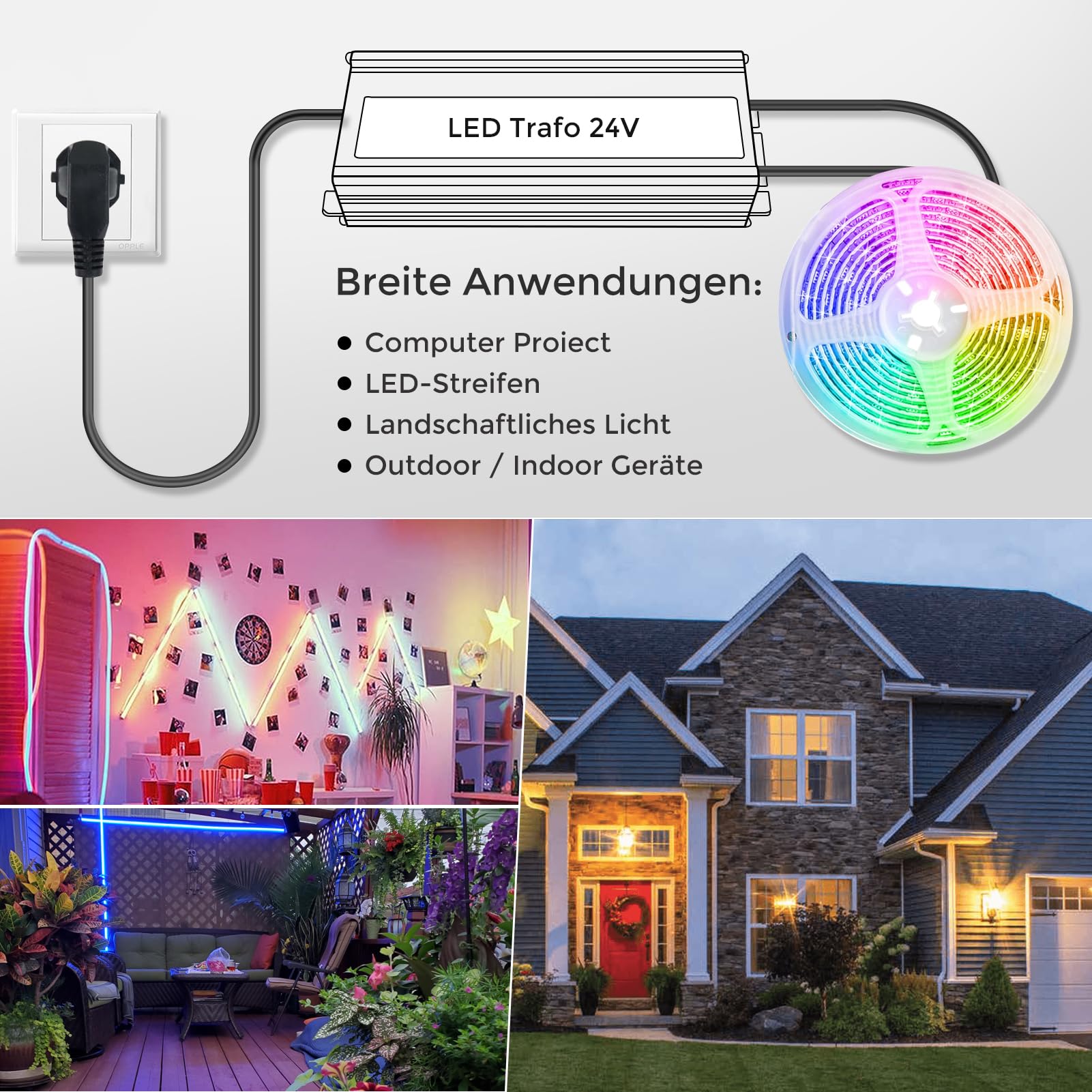 Trasformatore LED 24 V 350 W IP67, trasformatore impermeabile per esterni, con spina, alimentatore di rete, driver da 230 V a DC 24 Volt, adattatore LED Driver esterno per luci LED