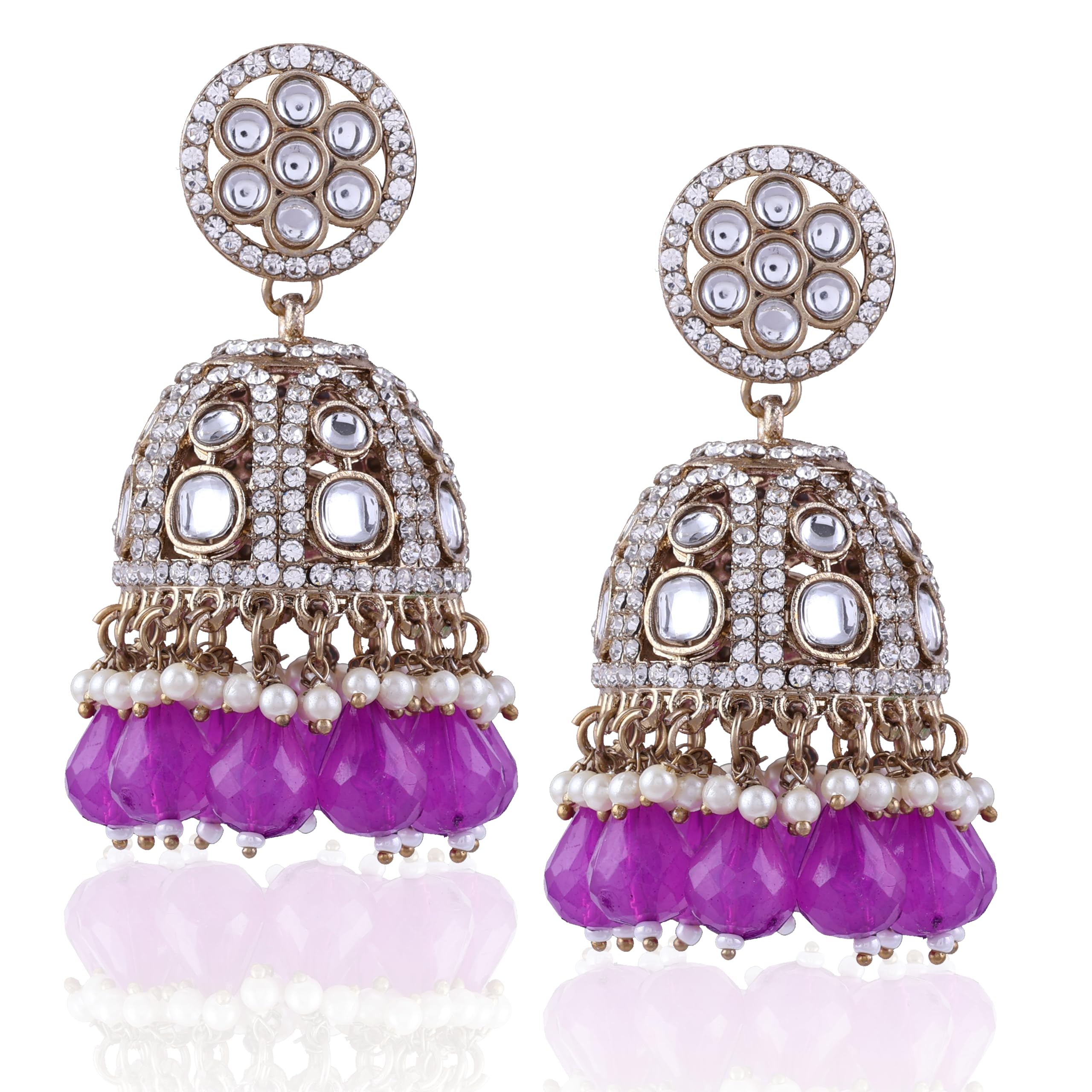 Shonas Style Ethenic Collection Jhumki Earrings For Women | Zircon & Gold Oxidised Polished Jhumka for Girls Fashion Jewellery | Durga Puja Collection (Purple) (B0DHH6YX6H) Amazon Price History, Amazon Price Tracker