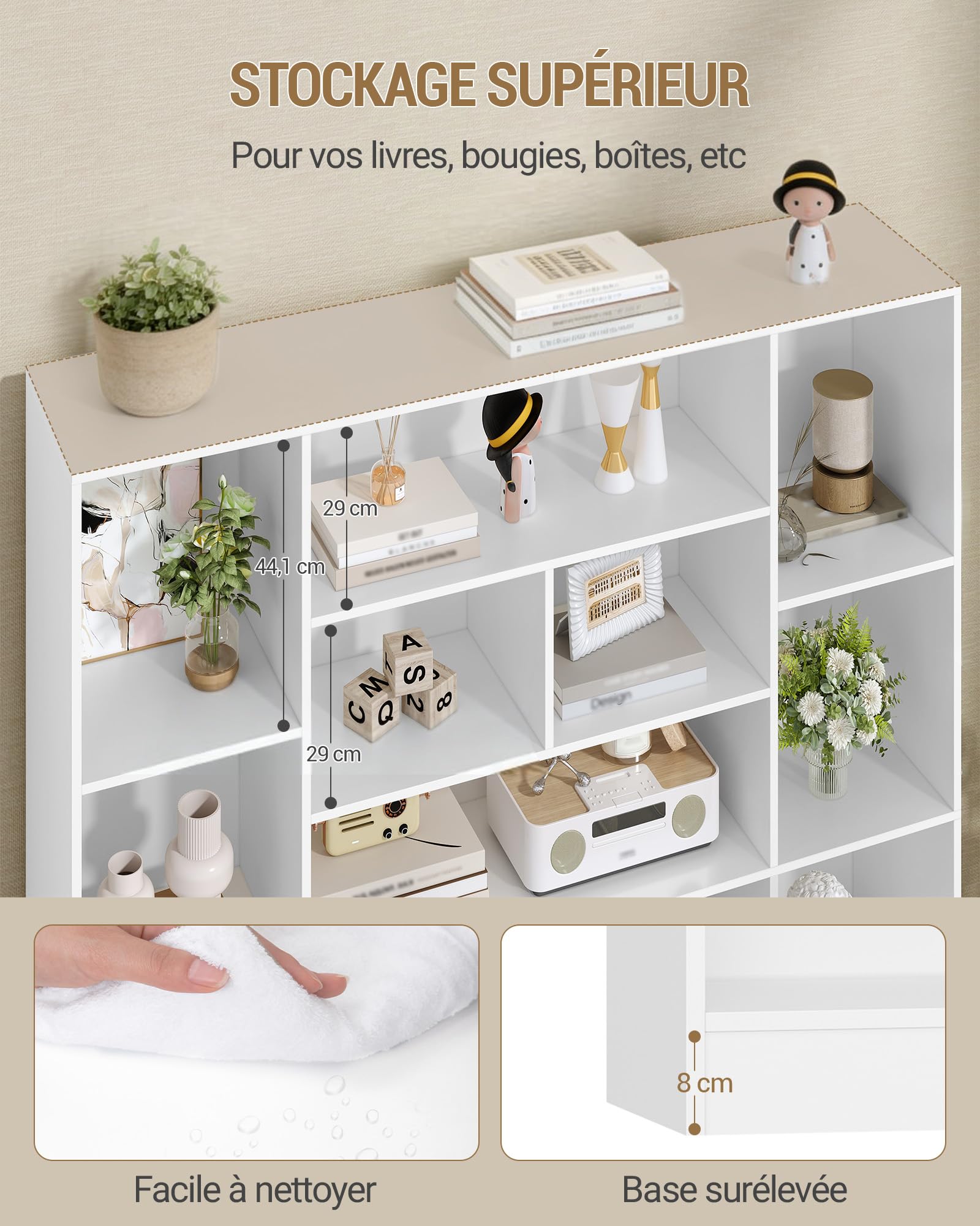 Hzuaneri Bibliothèque 190 cm avec 17 Étagères de Rangement, Meuble de Rangement Vertical, Étagère Ouverte pour Salon, Bureau, Cuisine et Chambre, 24,3 x 150 x 190,4 cm, Blanc BC46603X