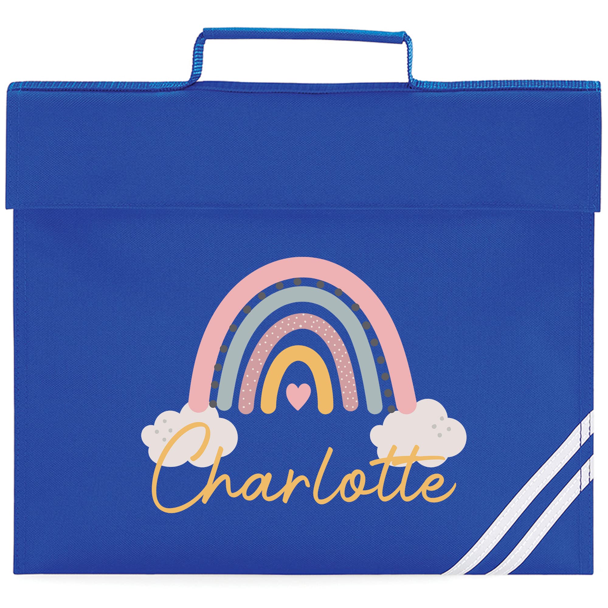 Personalised Rainbow Book Bag, Back to School Accessory for Kids, Nursery Reading Bag, for Girls, One Size, Royal Blue