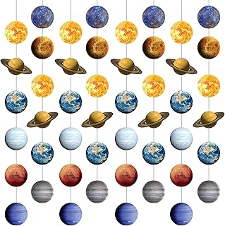 Cindeer 8 Pieces Space Hanging Decorations Solar System Planets Paper Garlands Outer Space Party Streamers Banner for Boys Girls Kids Space Themed Birthday Party Ceiling Wall Door Decor Supplies