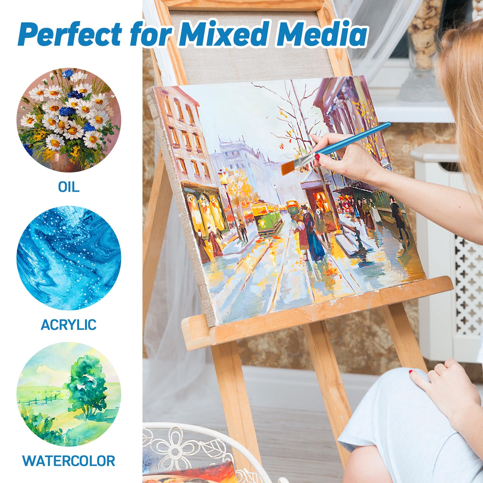 50 pennelli piatti per pittura acrilica, 2,5 cm, grandi pennelli acrilici, pennelli per acquerelli, olio, tela, artigianato, pittori artistici (blu)