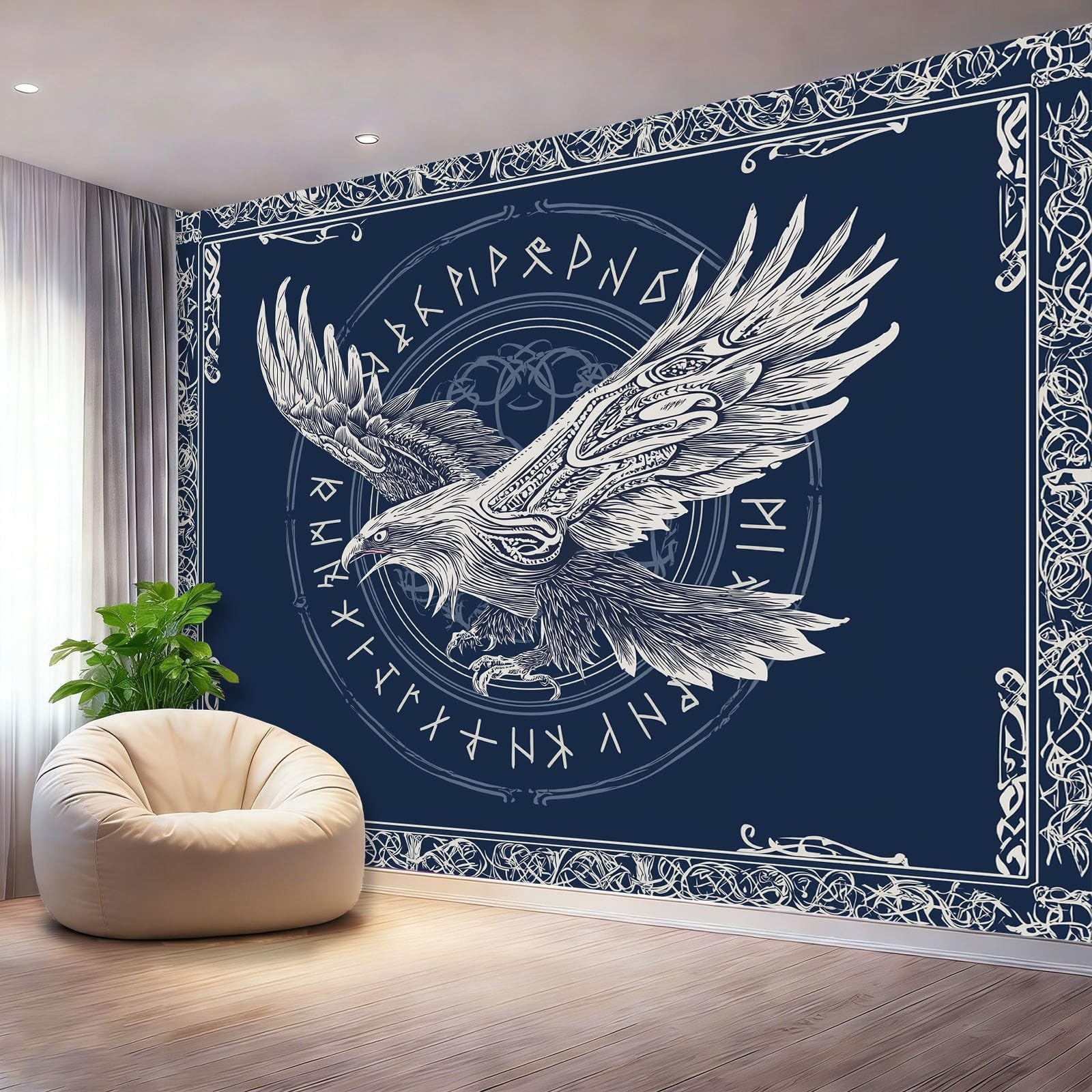 Fototapeta 250 x 175 cm, minimalistyczny orzeł wikingów, dekoracja z włókniny do przedpokoju i przedpokoju, granatowe