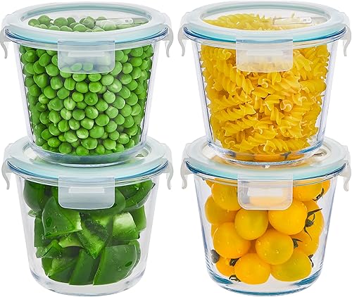 Juego de 8 recipientes de vidrio para preparación de comidas con tapas, juego de recipientes de almacenamiento de vidrio herméticos de 3 tazas,