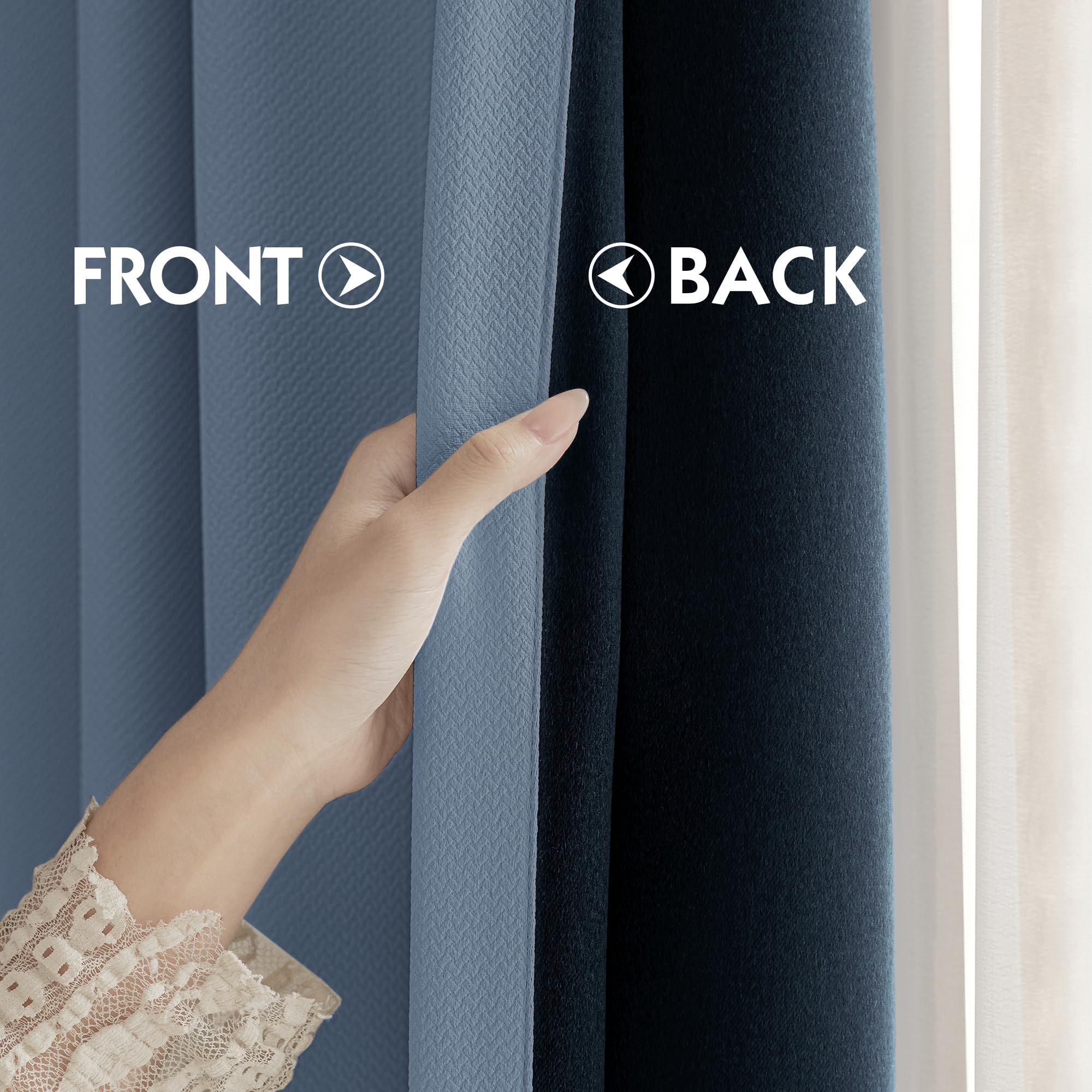 Fmfunctex Blackout Thermal Curtains for Bedroom 54 Inch Drop Blue Eyelet Curtains for Living Room Weave Textured Light Blocking Energy Saving Window Curtain Drapes 2 Panels - Image 3