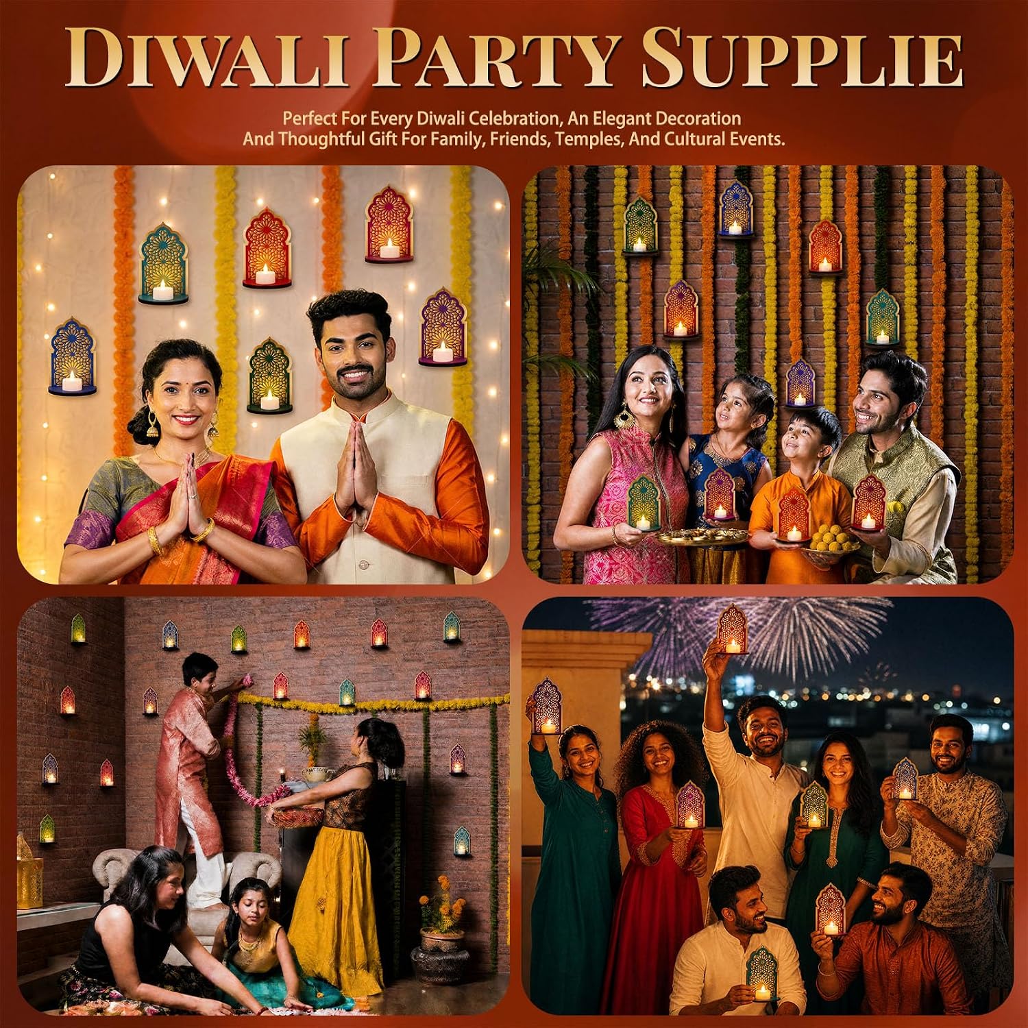 Yalikop 12 Pcs Diwali Decor Wooden Candle Holder Mandir Decoration, Mandala