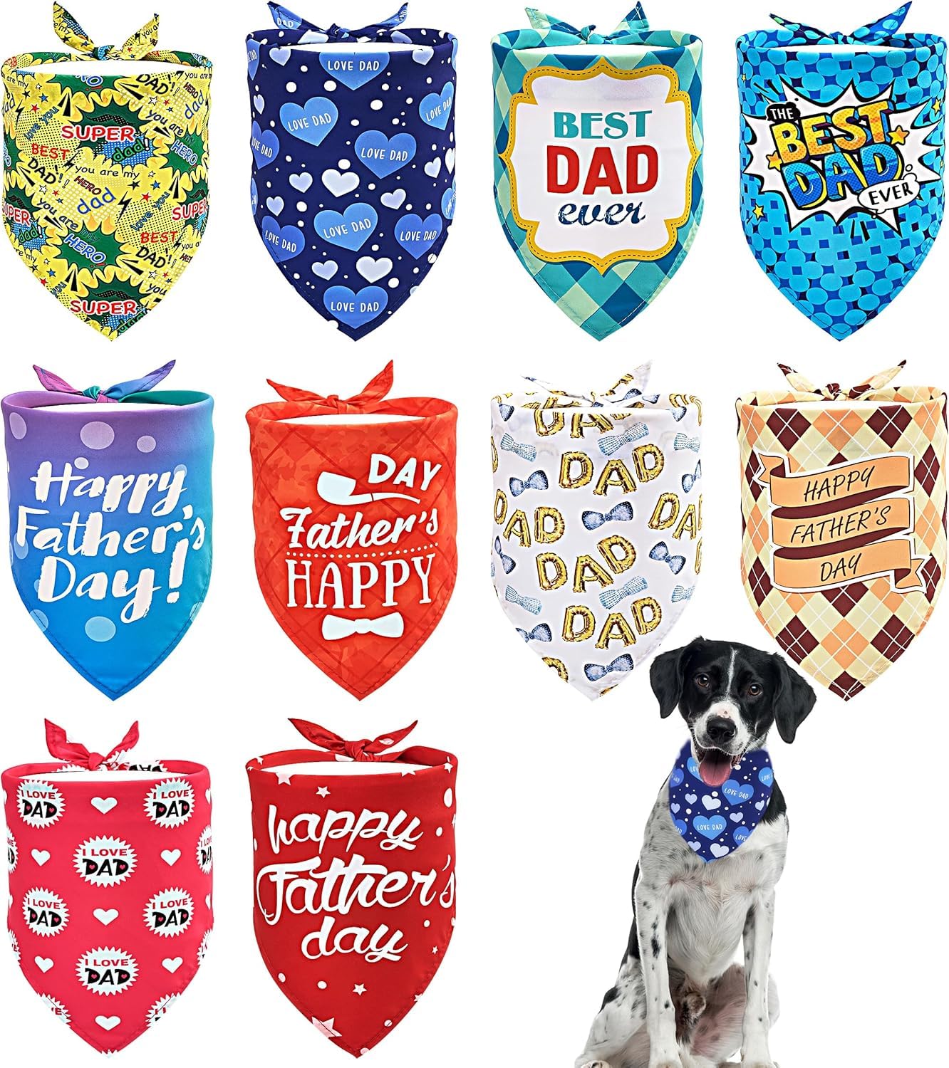 JpGdn 10PCS Father's Day Dog Bandanas for Extra Large XL XXL Triangle Bibs Head Scarves for Boys Girls Grooming Accessories Costume — image 1