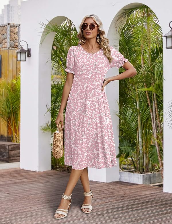 Zeagoo Womens Summer Dresses Casual Dress 2026 Short Sleeve Floral Dresses Casual Style Sundress A Line, Pink Floral,L by Zeagoo - Used condition - Image 4