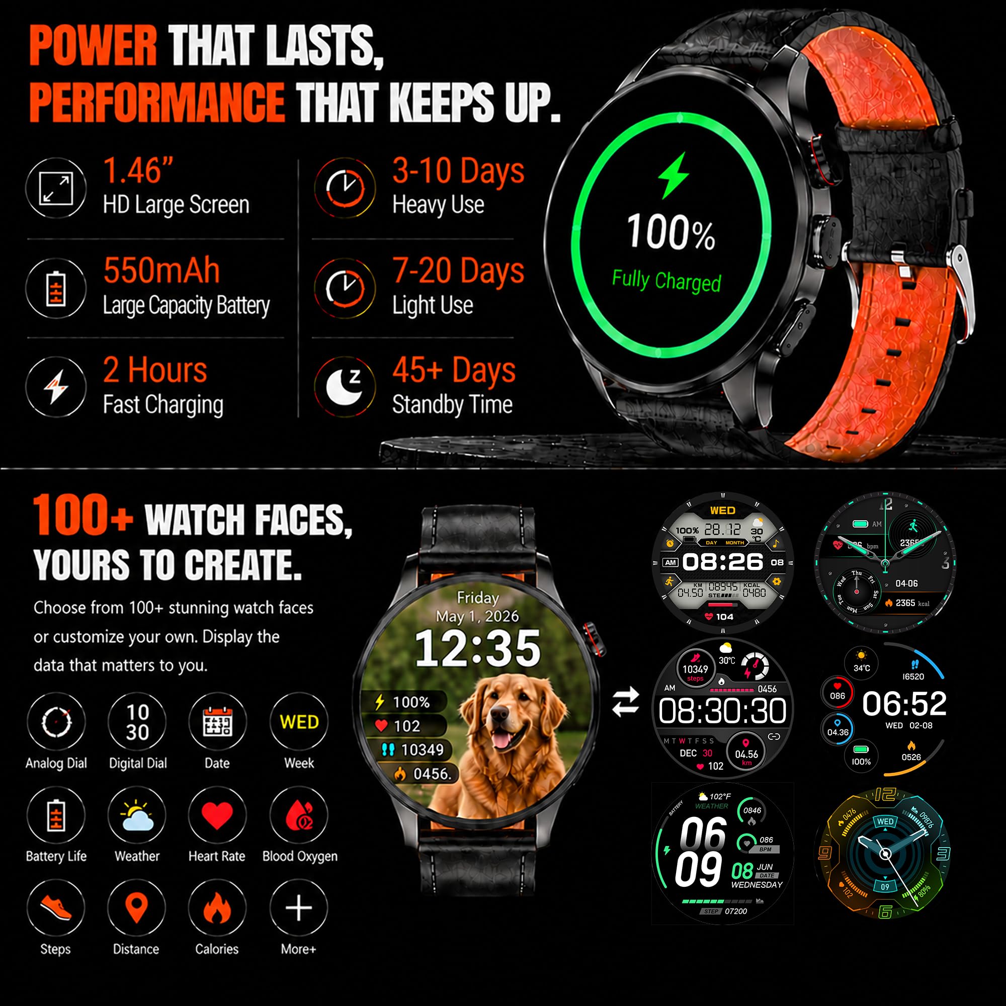Reloj inteligente para hombre con mapas GPS sin conexión, reloj inteligente AI de 1.46 pulgadas, respuesta de llamadas/texto BT, monitor de frecuencia cardíaca/sueño/análisis de salud, más de 100