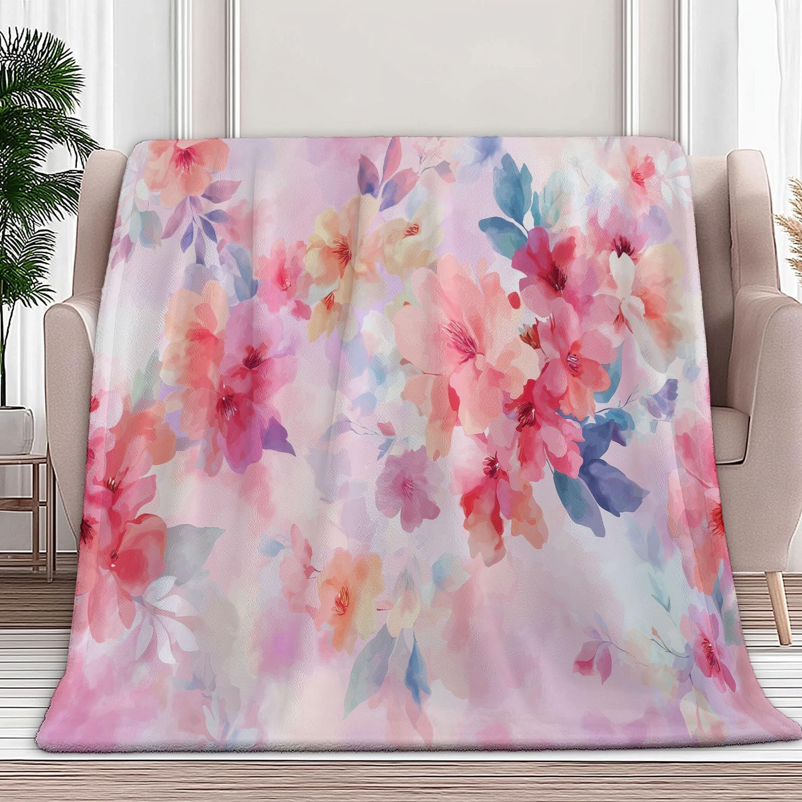Acuarela Traumblumen Kuscheldecke Kinder Sherpa Manta cálida para el salón, suave y mullida, manta de forro polar, como funda de sofá, manta de sofá, colcha, color rosa, 150 x 200 cm