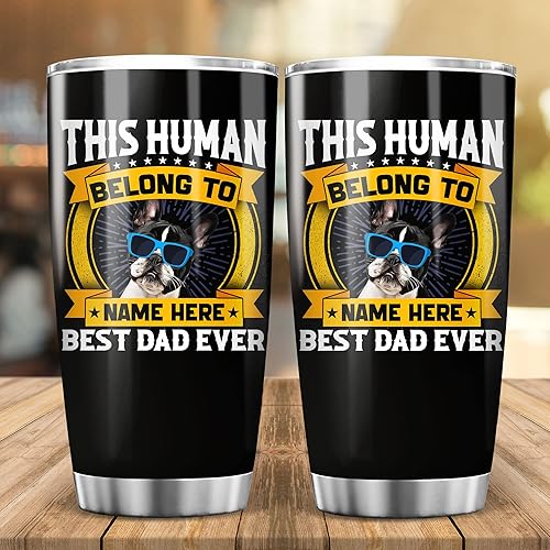 Miniatura 3 de PREZZY Vaso personalizado de bulldog francés con tapa, 20 onzas, regalo del día del padre para hombres, amantes de los perros de hijo e hija, taza