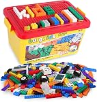 Building Bricks 1020 Pieces Set, 1000 Basic Building Blocks in 17 Fun Shapes Includes Wheels, Door, Window, Bulk Block with Storage Box, Handle and Base Plate, Compatible Block Construction Toys