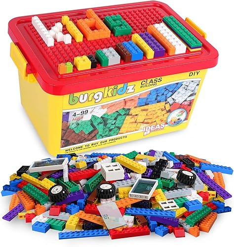 Building Bricks 568 piezas de juguetes, bloques de construcción clásicos que incluyen ruedas, puerta, ventana, bloque a granel compatible con caja