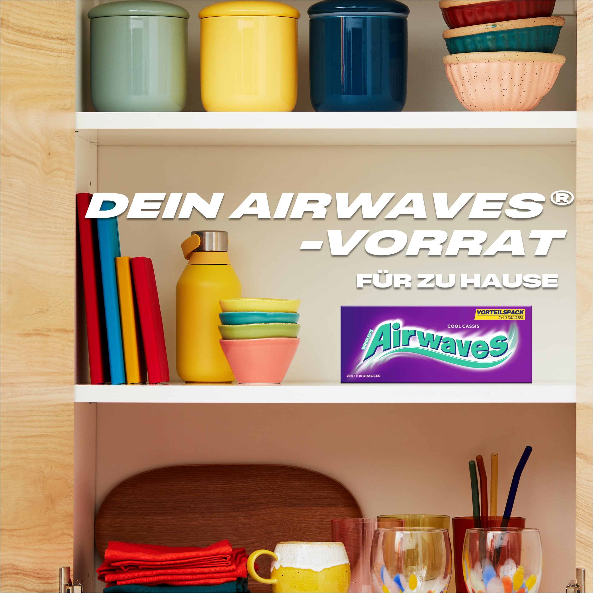 Airwaves Kaugummi | Cool Cassis | Lila, zuckerfrei | 20 x 3 Packungen (20 x 3 x 10 Dragees)