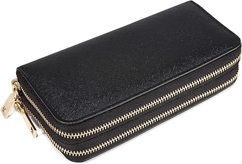 Miniatura 6 de Srawberry - Carteras para mujer, gran capacidad, 2 cremalleras, monedero, tarjetero para tarjetas de crédito (fresa rosa), Negro -, Cartera de viaje