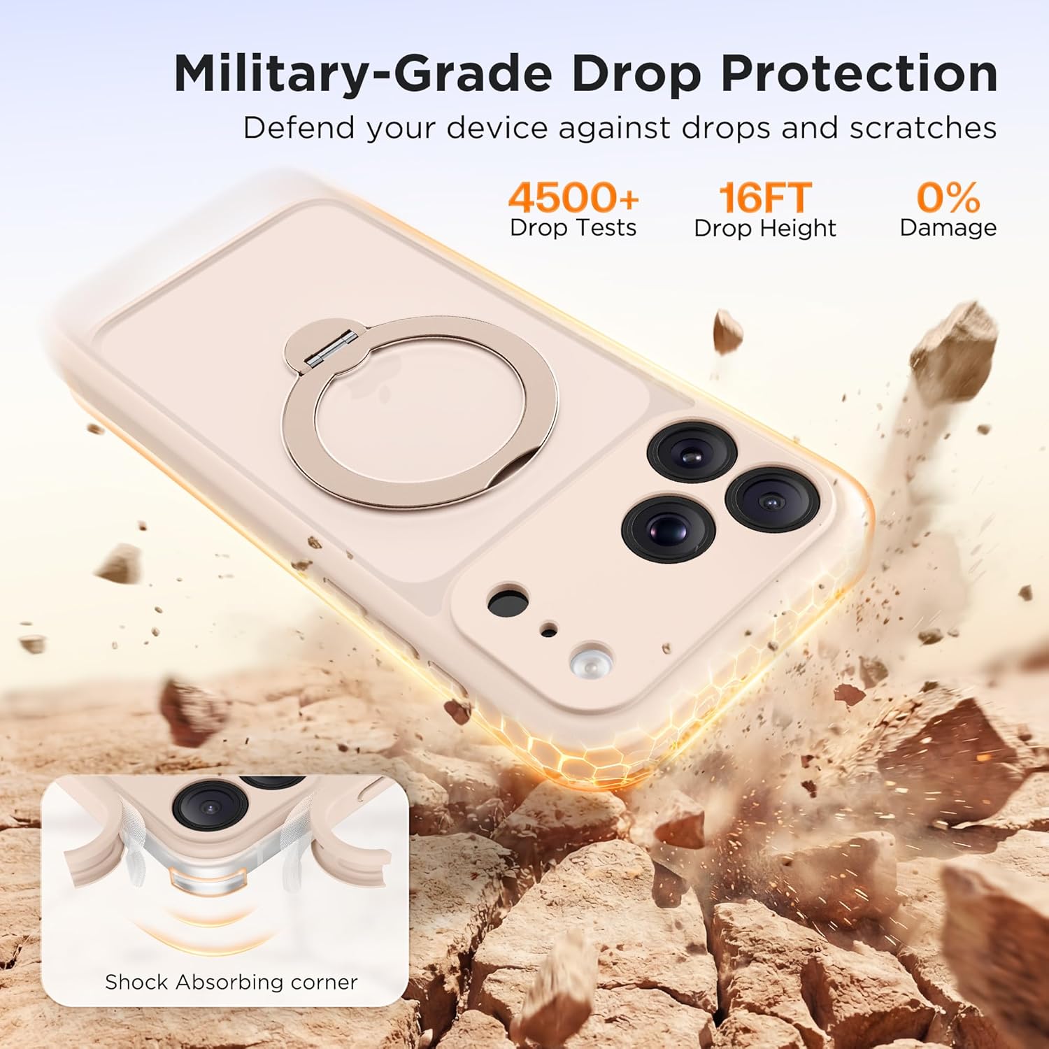 GolbinBox 360° Spin Magnetic Stand for iPhone 17 Pro Max Case, [Compatible with MagSafe] [Full Camera Protection] [16FT Military Drop Protection], Silm Translucent Matte Phone Case, Rose Gold - Image 5