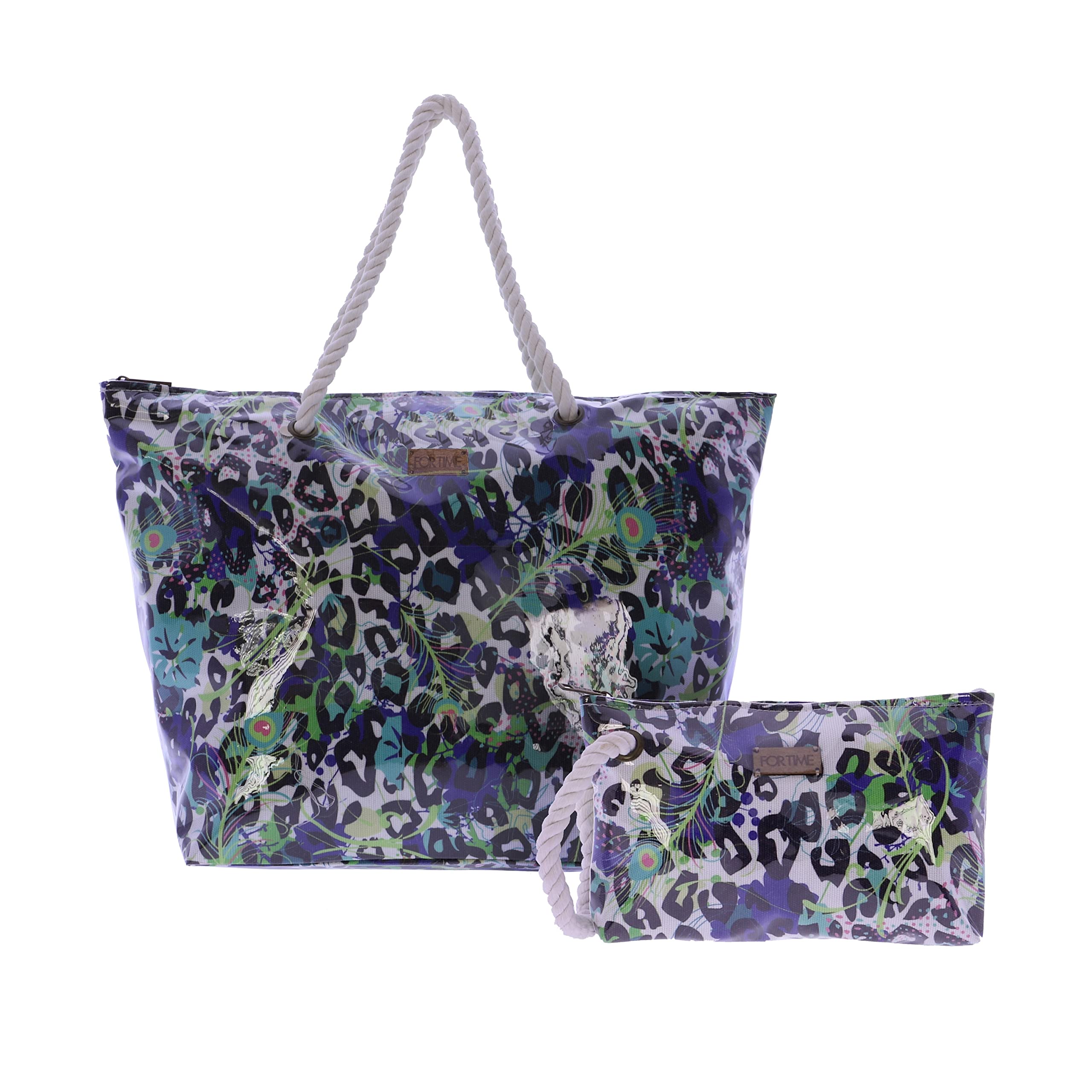 For TimeBolso lona mujer cubierto - Bolso playa mujer - bolso mujer - the tote bag beach - incluye Bolso playa con bolso de mano verano mediana para mujer de lona para la playa viaje, Animal Print