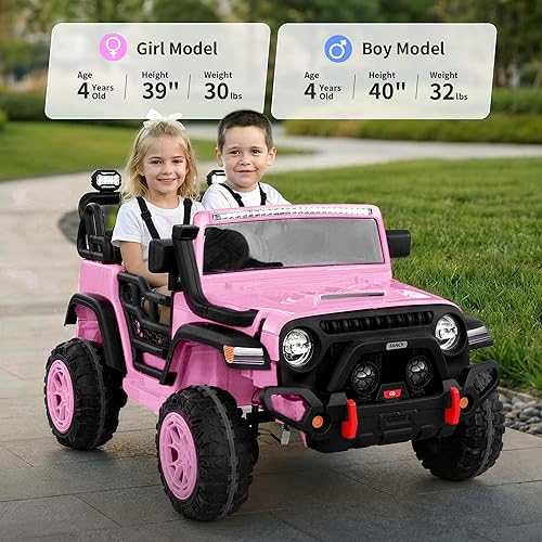 Miniatura 2 de Camión eléctrico de 2 plazas, 24 V, 4 x 4, juguete para niños de 4 a 8 años con control remoto, neumáticos EVA, color rosa claro