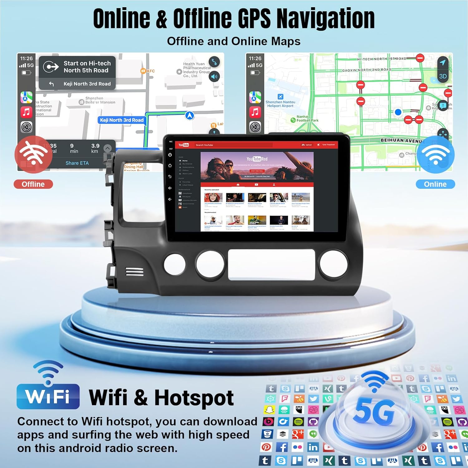 Leadfan Car Radio for (JBL Version) Honda Civic 2006 2007 2008 2009 2010 2011 with Wireless Carplay Android Auto, GPS Navigation SWC FM Bluetooth Backup Camera