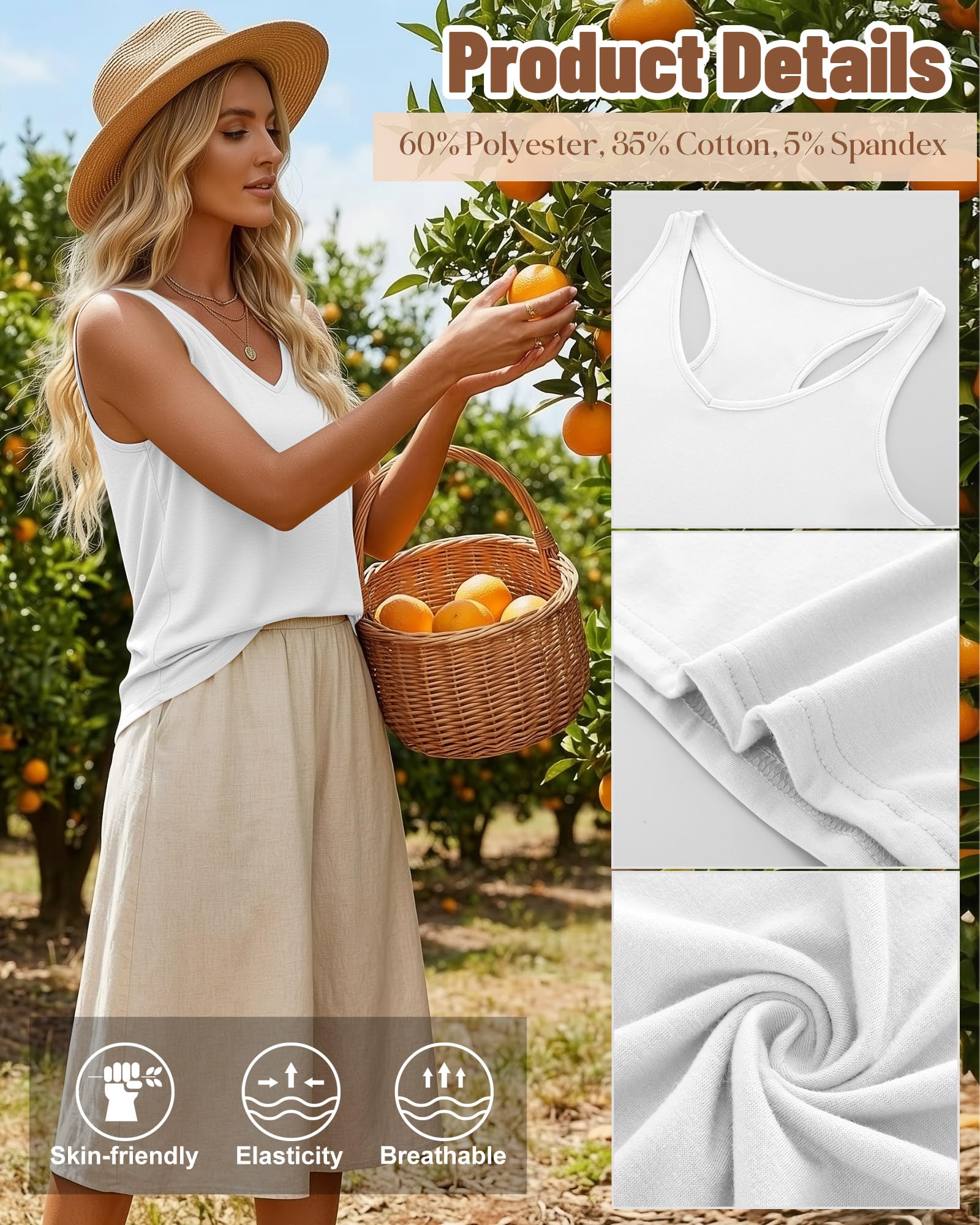 Geyoga Confezione da 3 Canotte da Donna con Scollo a V e Spalline,vestibilità Ampia,Ideali per L'Estate,Perfette per Allenamento,Yoga e attività Sportive