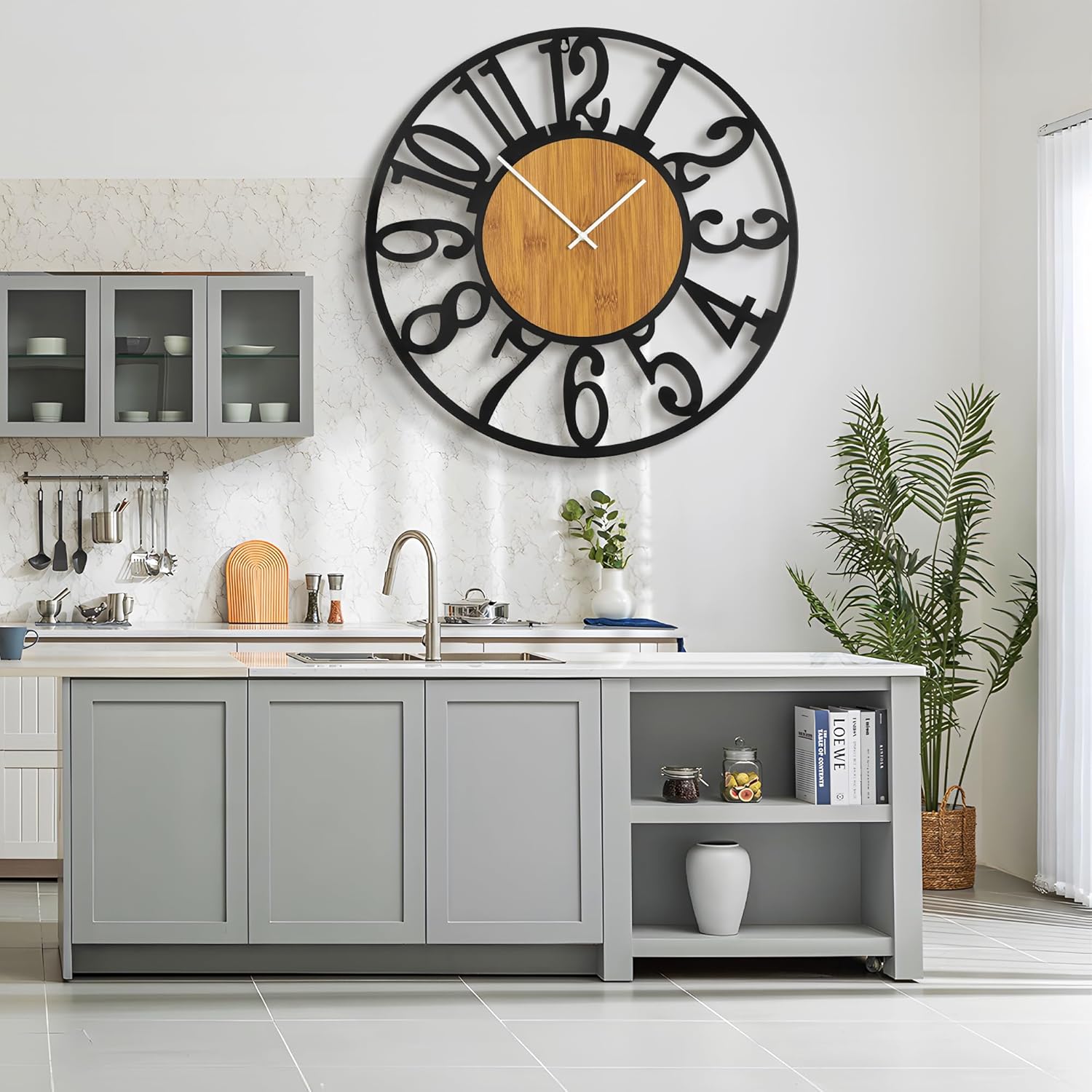 30" Extra Large Wall Clock, Silent Rustic Metal Wood Face Decorative Clock, Battery Operated Farmhouse Modern Oversized Wall Clocks for Living Room, Bedroom, Kitchen, Office, Home Decor