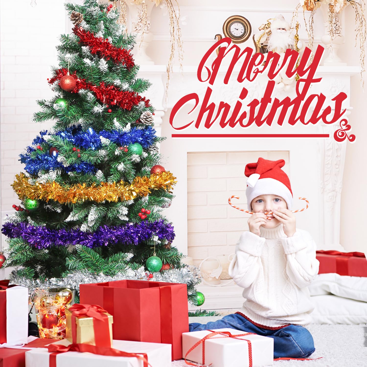 Guirlande De Noel Sapin, 10M/32.8ft Guirlandes Tinsel Noël, Gold Guirlande Sapin Pour Sapin De Noël, Fête, Mariage, Escalier, Décoration De Fenêtre