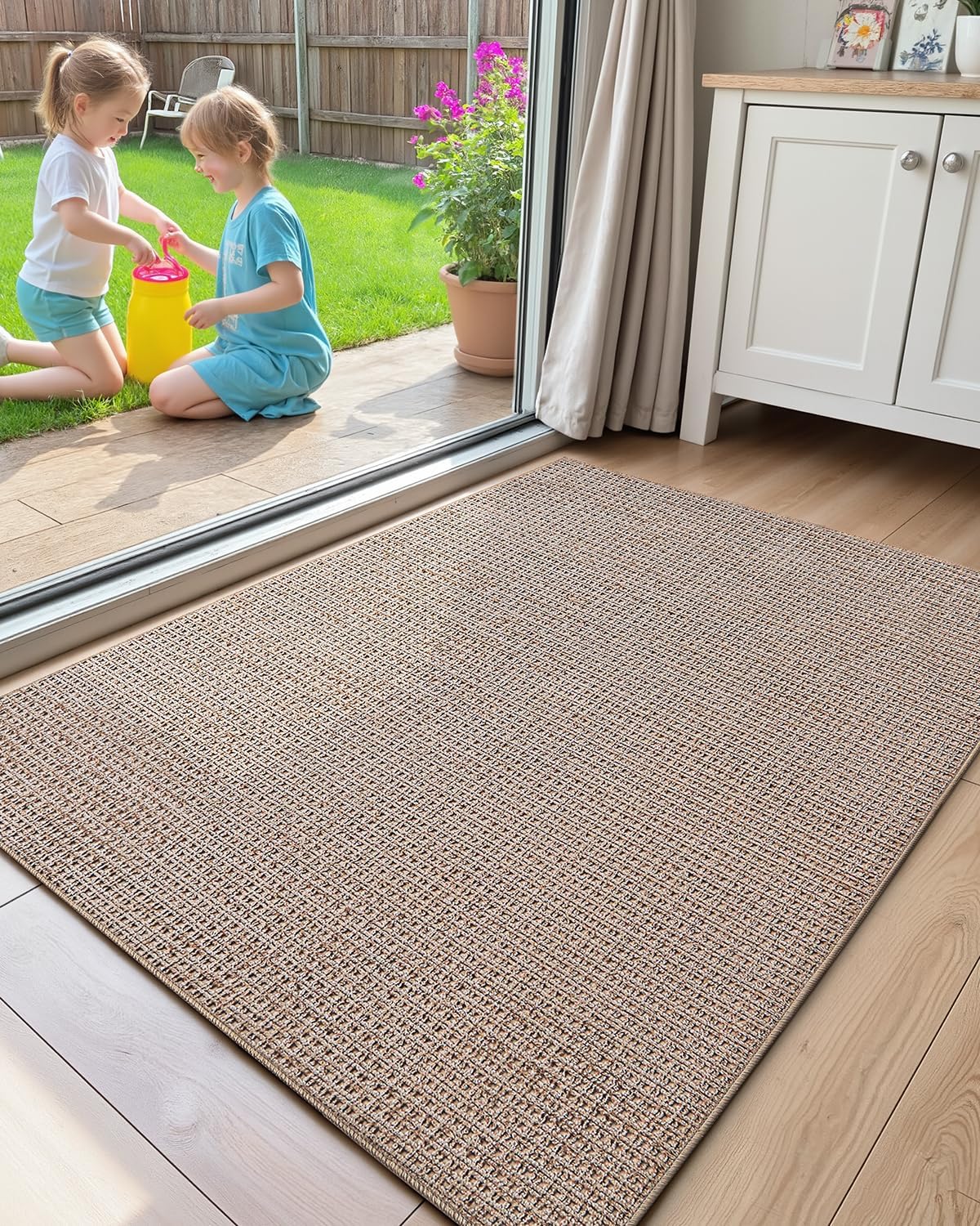 color&geometry front door mat indoor entrance rubber backed, 24"x36" thin entry mat non slip, dirt trapper absorbent doormat, washable easy clean rugs for entryway, taupe