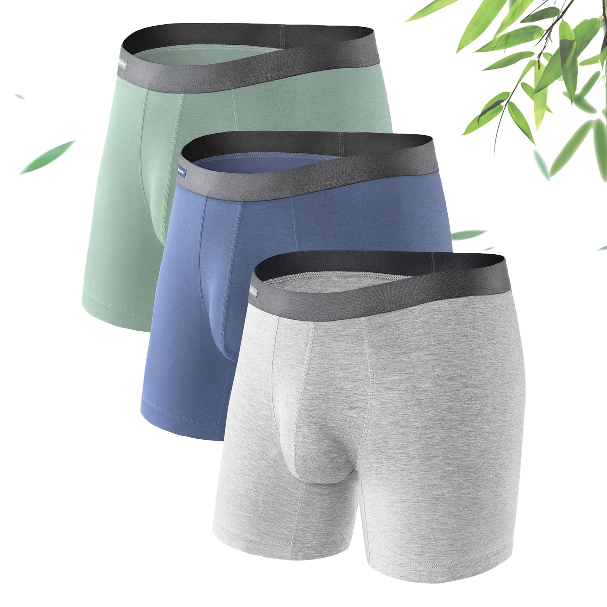 DAVID ARCHY Mens Underwear Wicking-Moisture Cooling Rayon Made From Bamboo Boxer Briefs with Support Pouch Fly 4 or 7 Pack