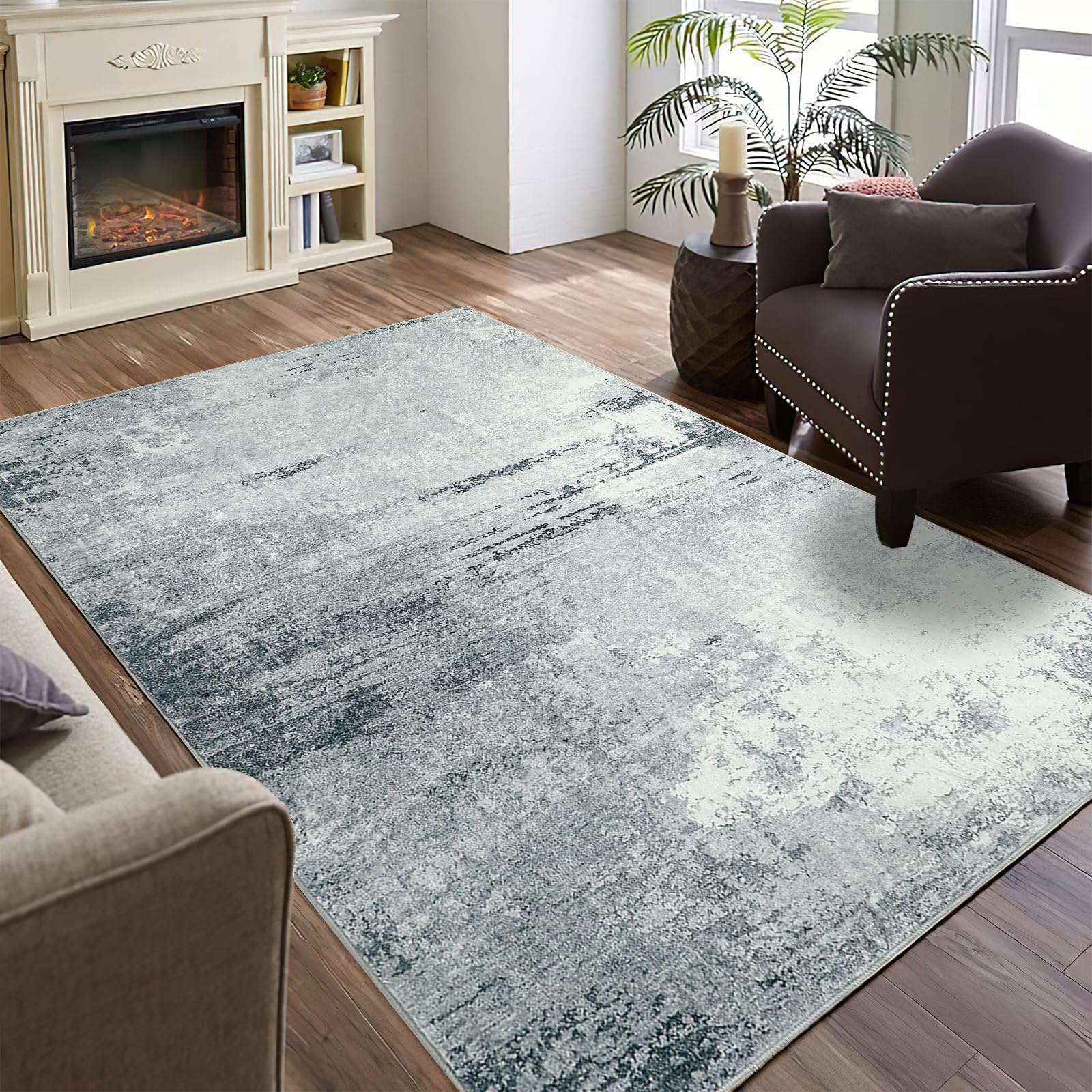 Guchuang BeddingArea Rugs Living Room 120x170 cm Grey Modern Abstract Rugs Washable Anti Slip Carpet Low Pile Rugs for Bedroom Dining Room Kitchen