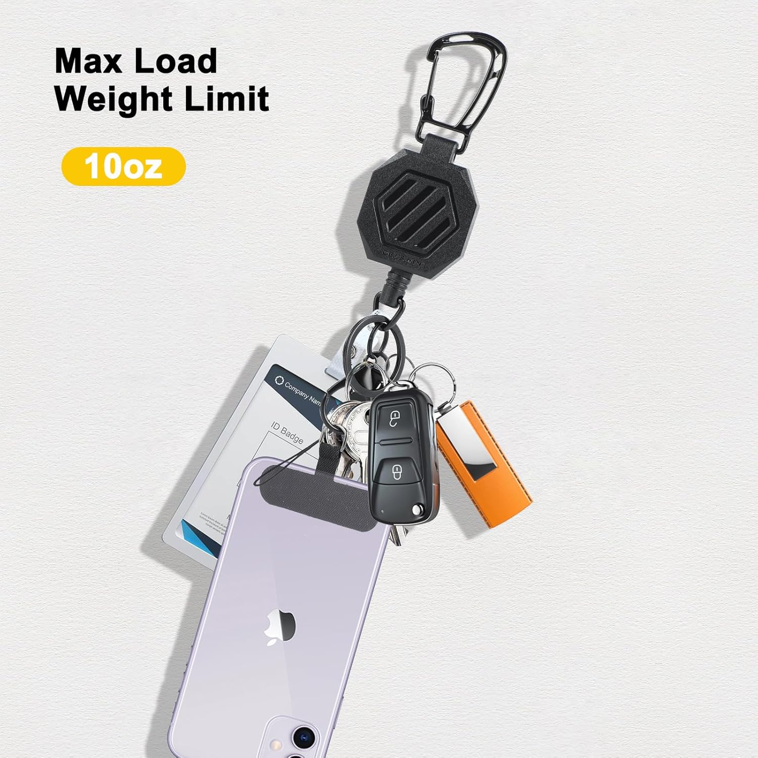 DELSWIN Heavy Duty Retractable Keychain, Badge Holder Retractable Clip, Badge Reel with 31”Steel Cord, Key Ring, Lobster Claw Clasp and Phone Tethers (2 Pack) - Image 7