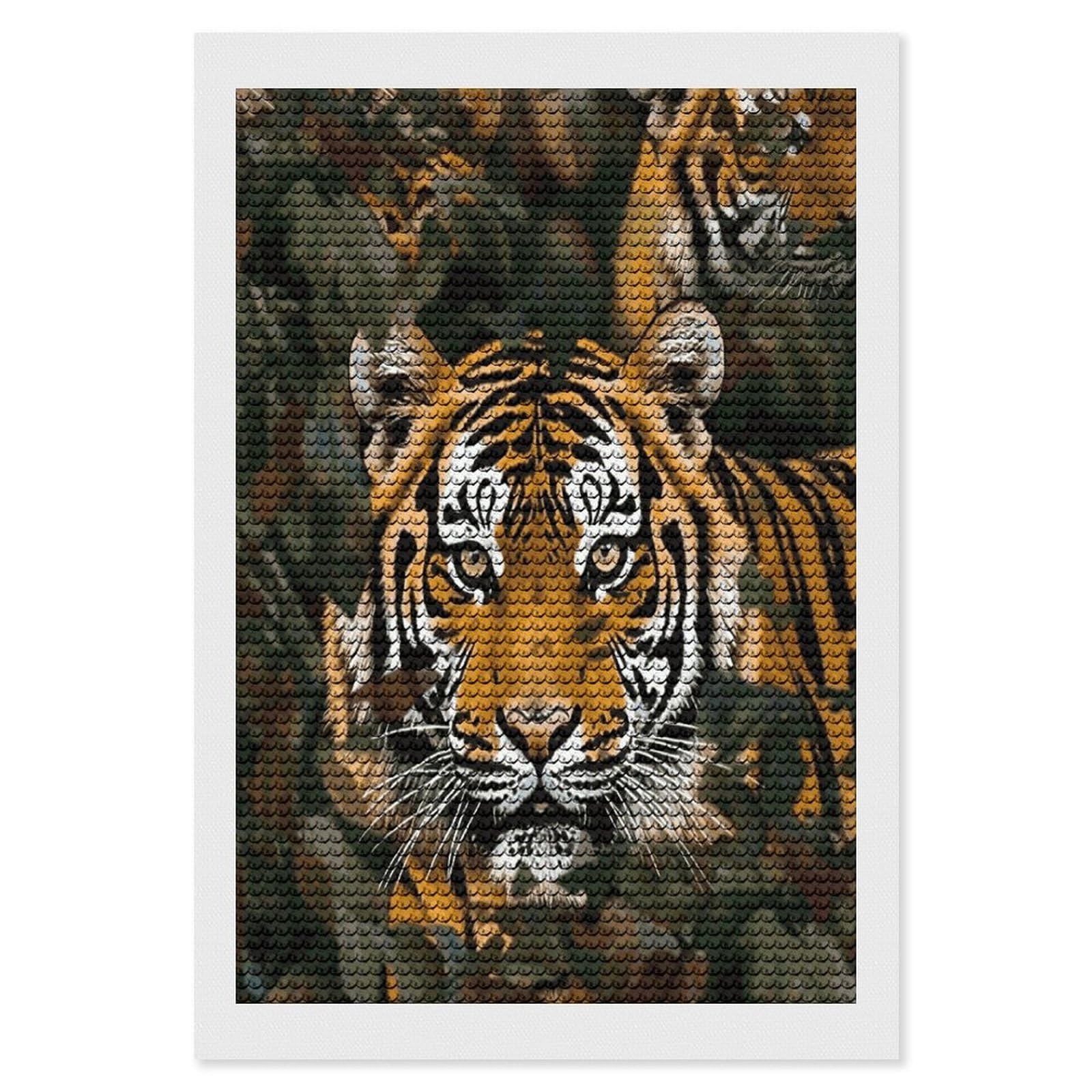 FekiLoot Camouflage Tiger Diamond Art Kits for Adults Diamond Painting Kits for Beginners DIY Diamond Art Kits Round Full Drill Diamond Dot Gem Painting for Home Wall Decor Gift 8"x12"