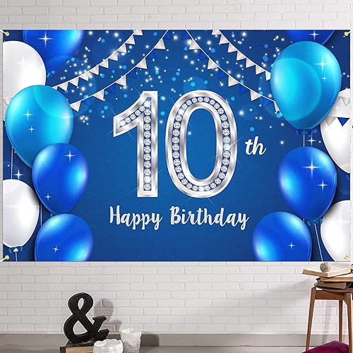 HAMIGAR Fondo de pancarta de feliz cumpleaños número 10 de 6 x 4 pies, decoraciones de cumpleaños de 10 años, suministros de fiesta para niñas y