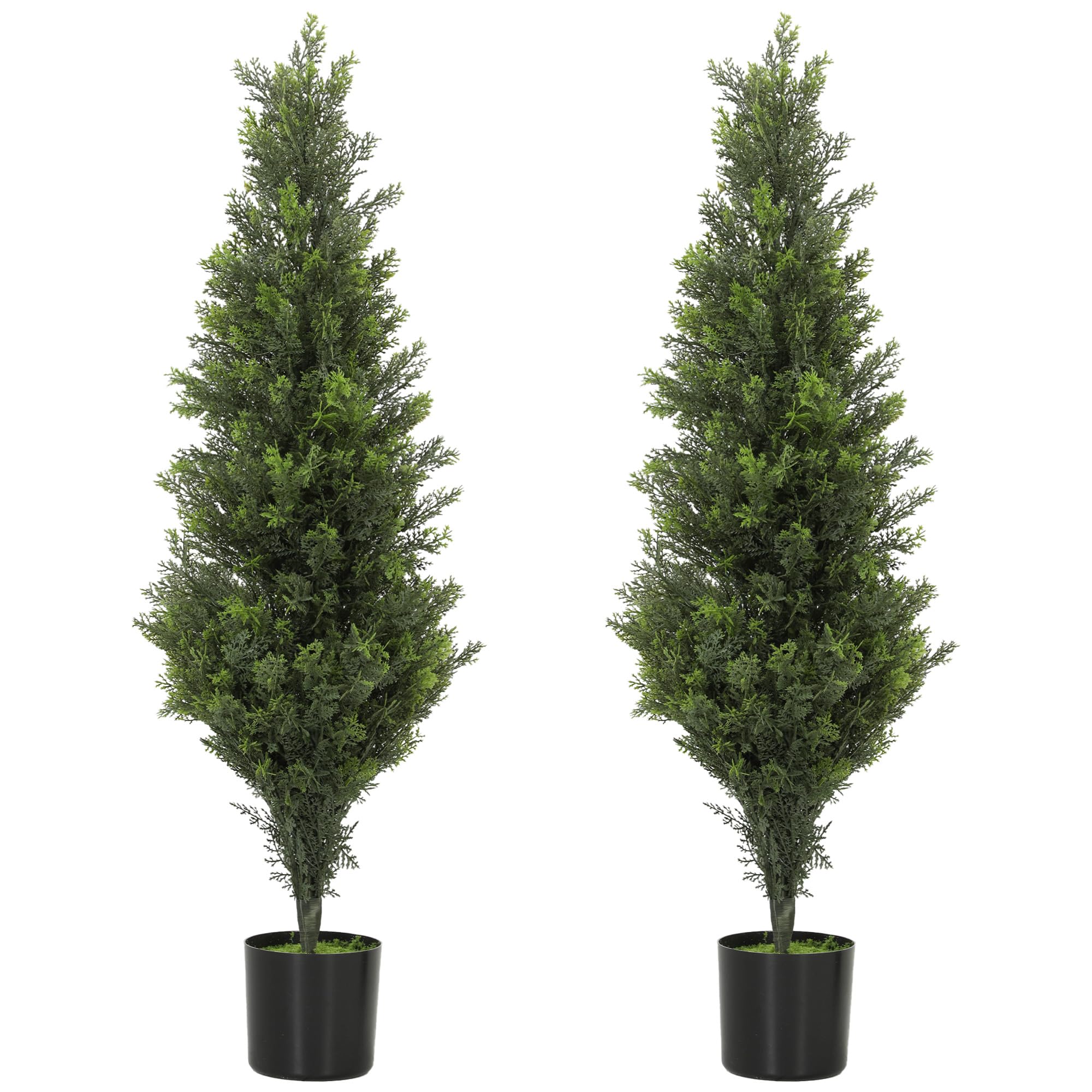 HOMCOM Set of 2 Decorative Artificial Plants Cypress in Weighted Pot, 90 cm Tall Fake Plant with 564 Leaves for Home Indoor Outdoor Decor