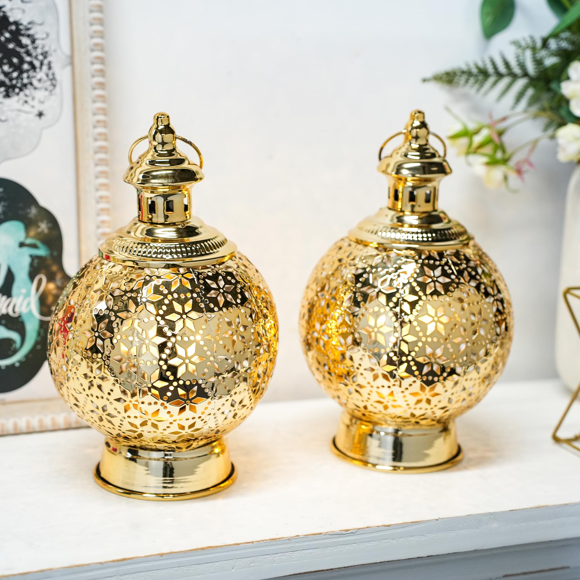 TRIROCKS Złota marokańska latarnia, 26 cm, wysokie, metalowe lampiony do ogrodu, lampiony ogrodowe, lampa ramadanowa, marokańskie lampy do salonu, na patio, podwórko, ścieżkę i korytarz