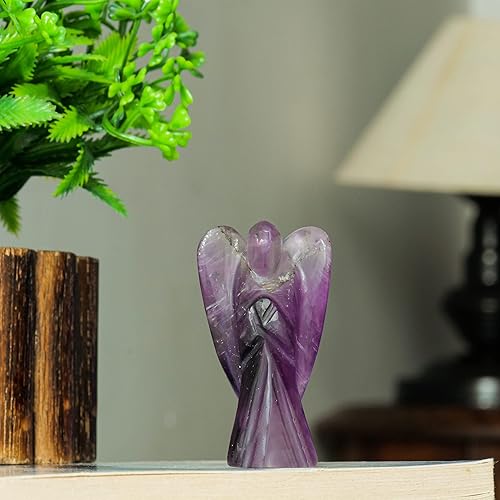Miniatura 7 de Cristal de amatista, ángel guardián, estatua de ángel, piedra de ángel, decoración de Reiki, piedra de buena suerte, figuras de ángel pequeñas,