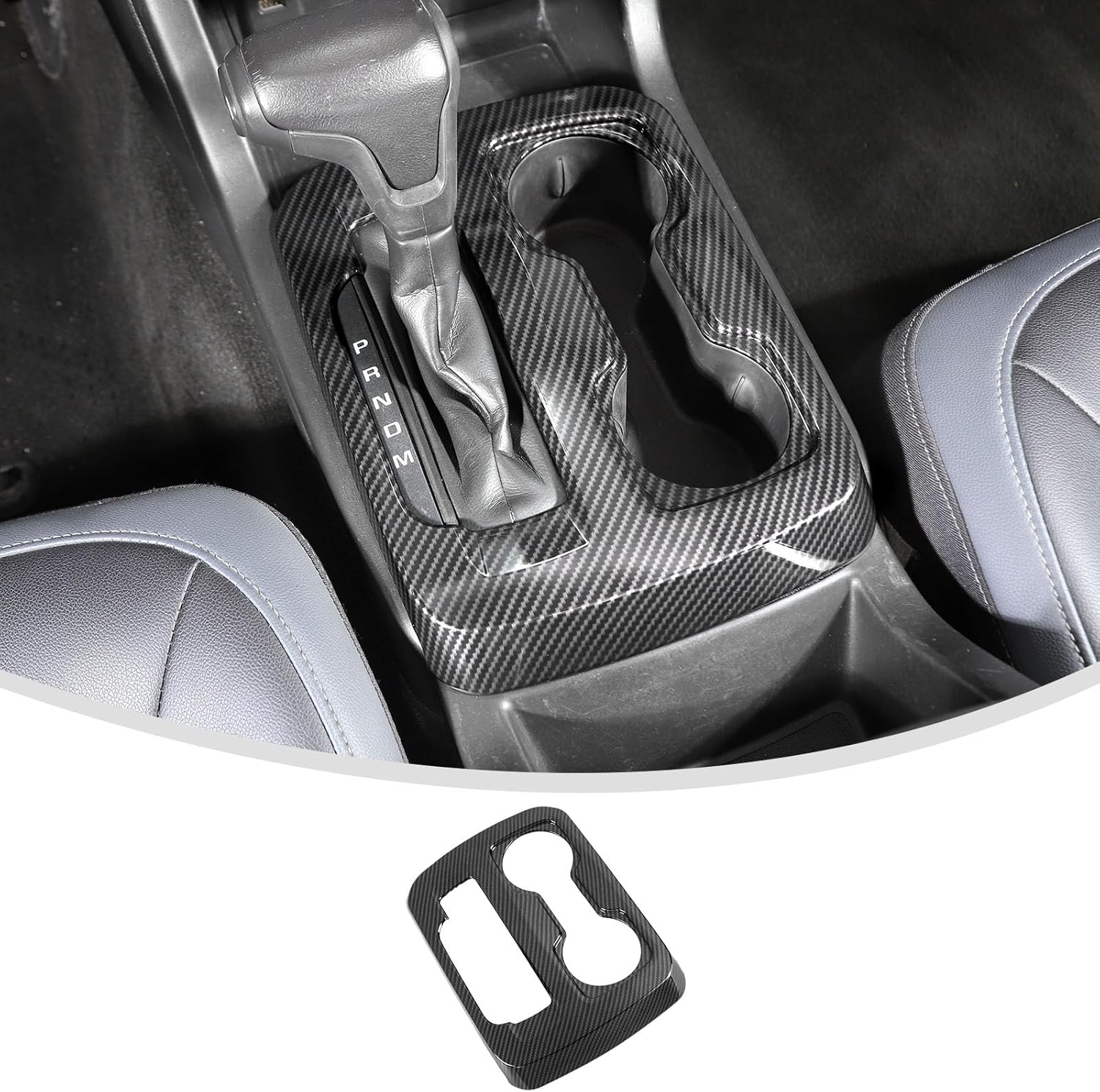 Linskip Gear Shift Panel Trim Compatible with 2014-2022 Chevy Colorado & GMC Canyon, Cup Holder Decor Cover for Chevrolet Colorado Interior Accessories(Black Carbon Fiber)