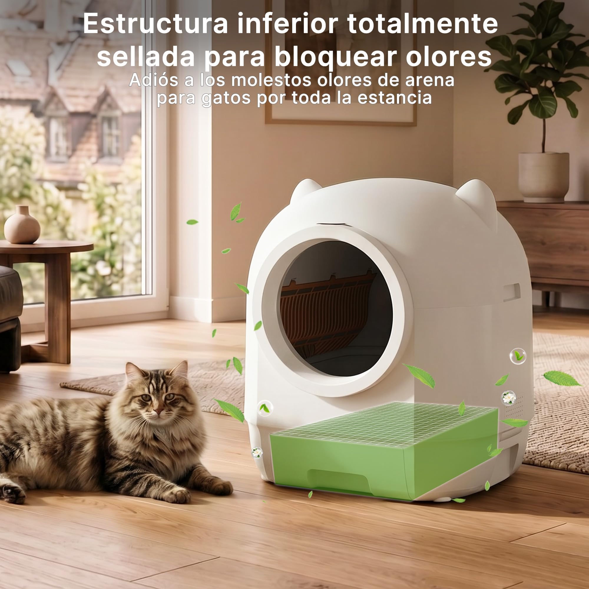 Devoko Arenero Gatos Autolimpiable Grande, Caja De Arena para Gatos Autolimpiable 90L XXL, Doble Sistema Anti-Olor, Protecciones Seguridad Múltiple, Control Remoto App, Ideal Hogares Múltiples Gatos